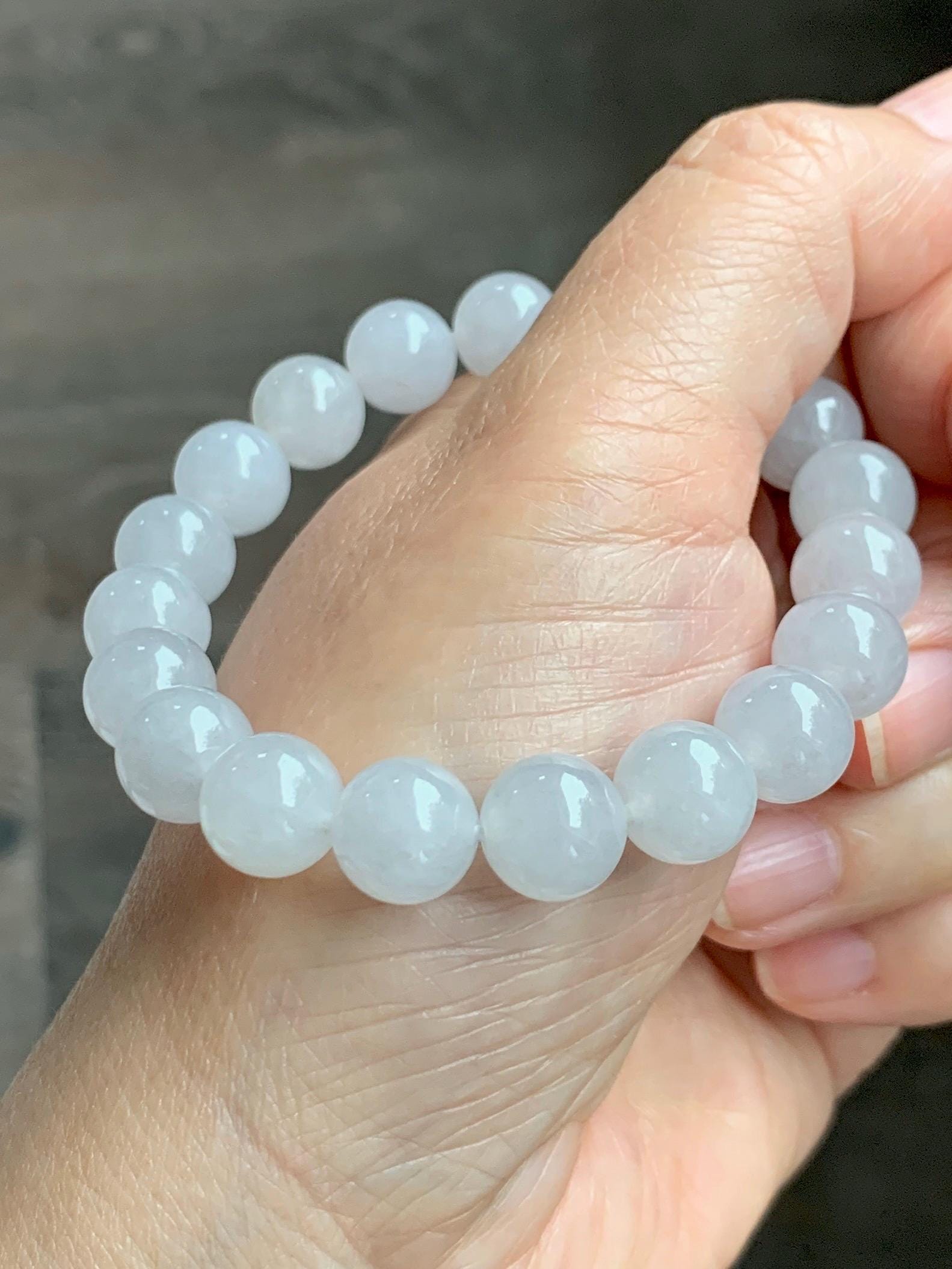 Natural Grade A Icy Highly Translucent Gelatinous Light Gray Jade Jadeite Large Beads Beaded Bracelet 9.8mm 7” 31g 天然冰胶藕粉色翡翠大卡手串 MXH294