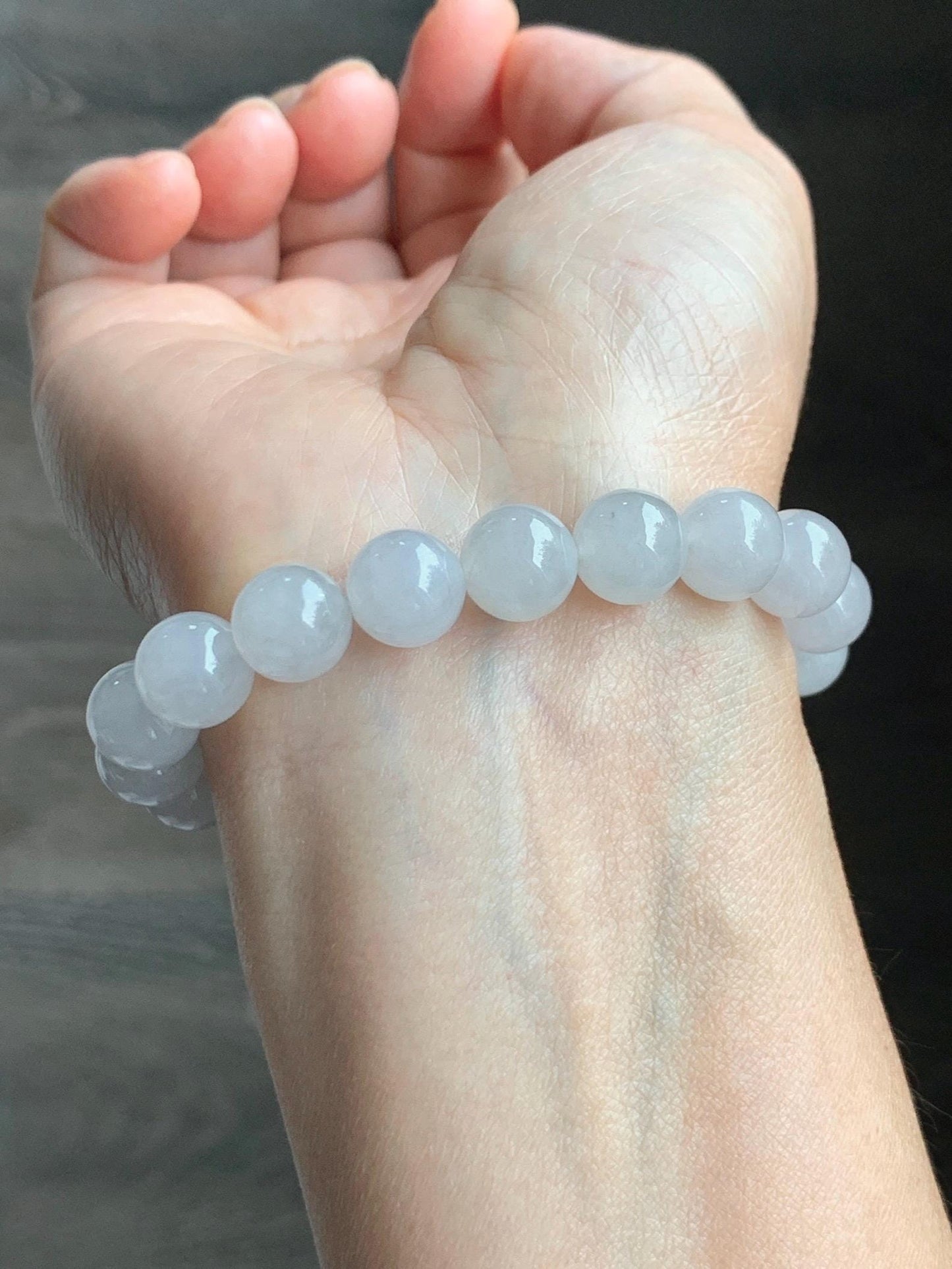Natural Grade A Icy Highly Translucent Gelatinous Light Gray Jade Jadeite Large Beads Beaded Bracelet 9.8mm 7” 31g 天然冰胶藕粉色翡翠大卡手串 MXH294