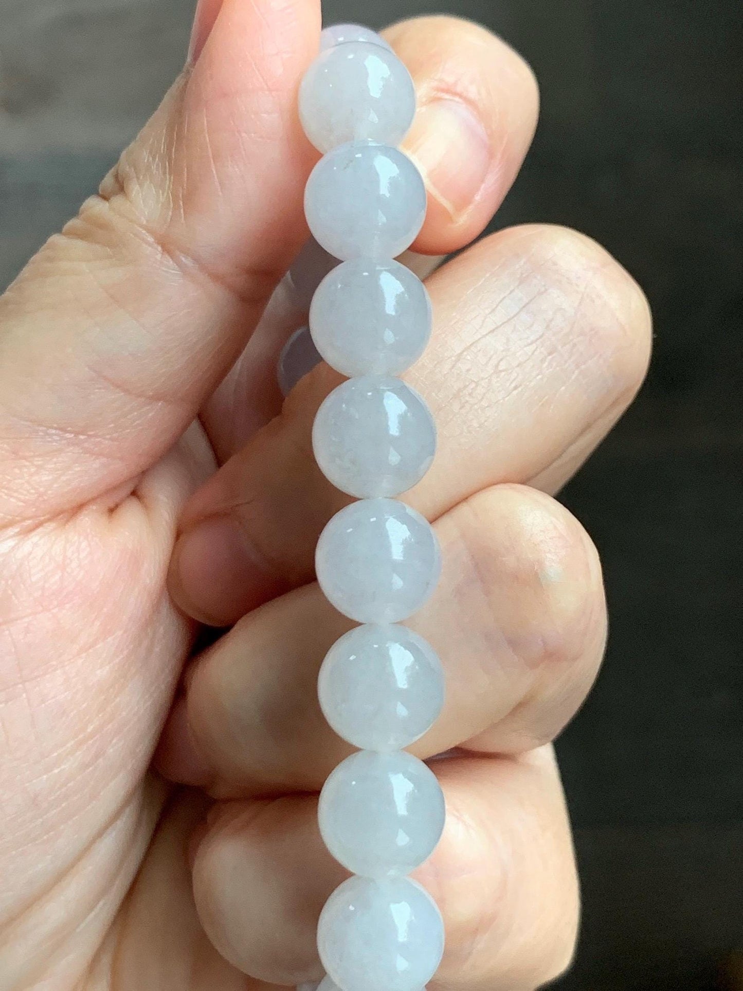Natural Grade A Icy Highly Translucent Gelatinous Light Gray Jade Jadeite Large Beads Beaded Bracelet 9.8mm 7” 31g 天然冰胶藕粉色翡翠大卡手串 MXH294