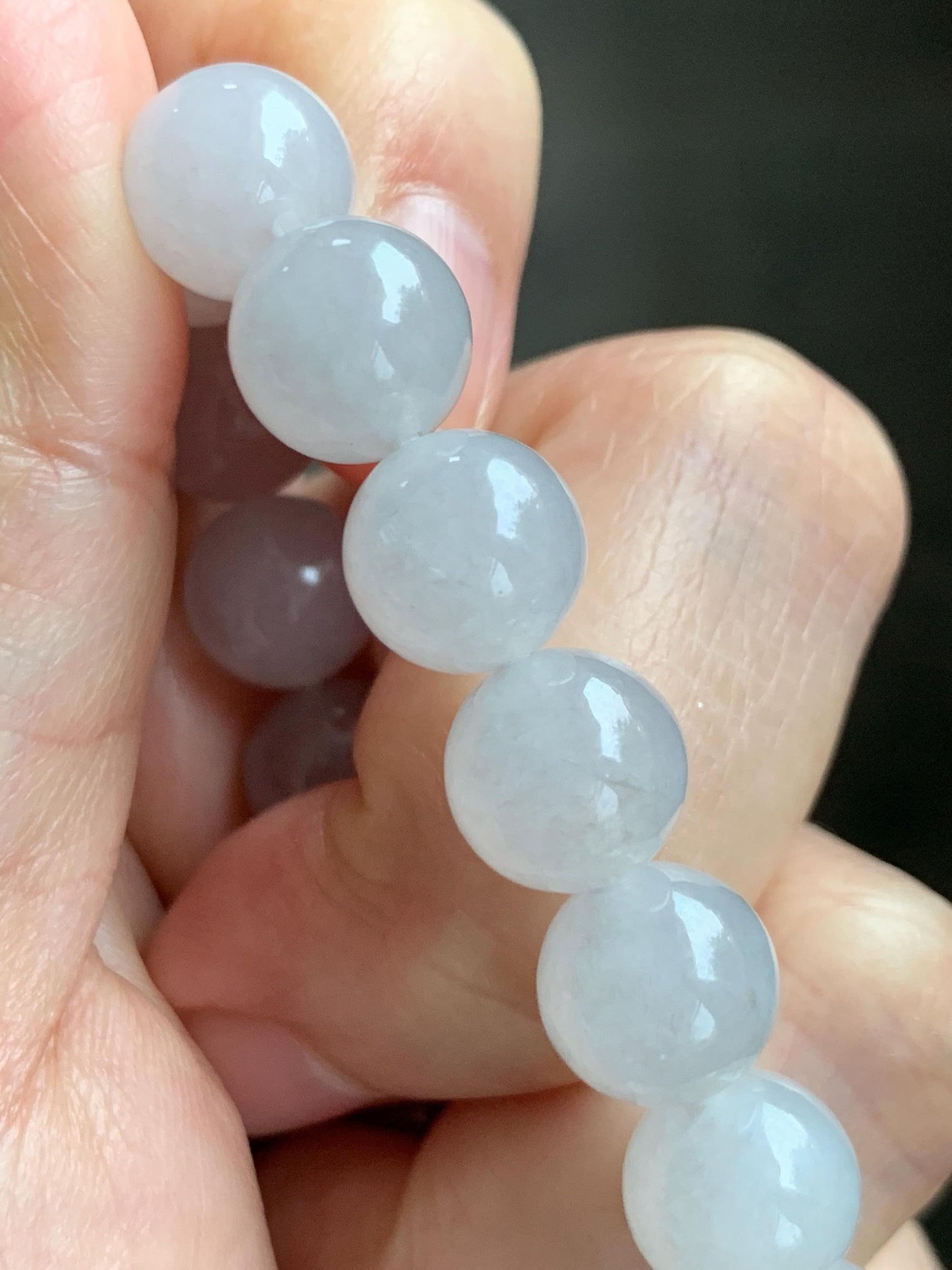 Natural Grade A Icy Highly Translucent Gelatinous Light Gray Jade Jadeite Large Beads Beaded Bracelet 9.8mm 7” 31g 天然冰胶藕粉色翡翠大卡手串 MXH294