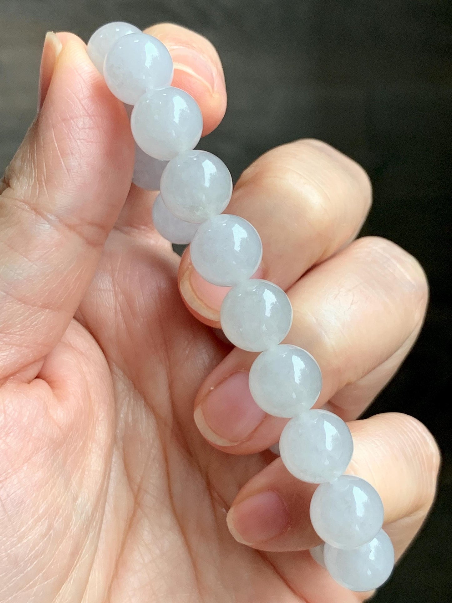 Natural Grade A Icy Highly Translucent Gelatinous Light Gray Jade Jadeite Large Beads Beaded Bracelet 9.8mm 7” 31g 天然冰胶藕粉色翡翠大卡手串 MXH294