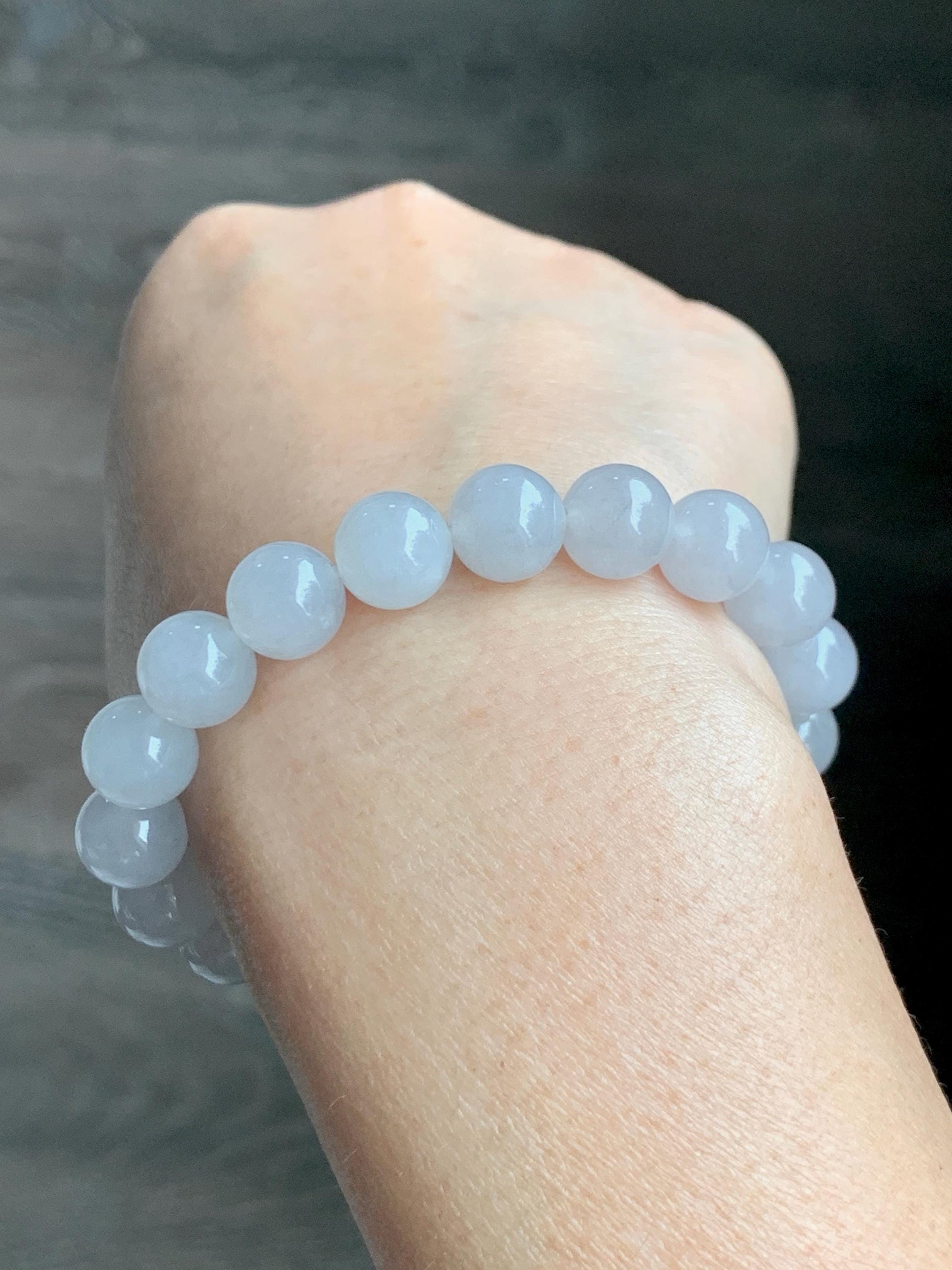 Natural Grade A Icy Highly Translucent Gelatinous Light Gray Jade Jadeite Large Beads Beaded Bracelet 9.8mm 7” 31g 天然冰胶藕粉色翡翠大卡手串 MXH294