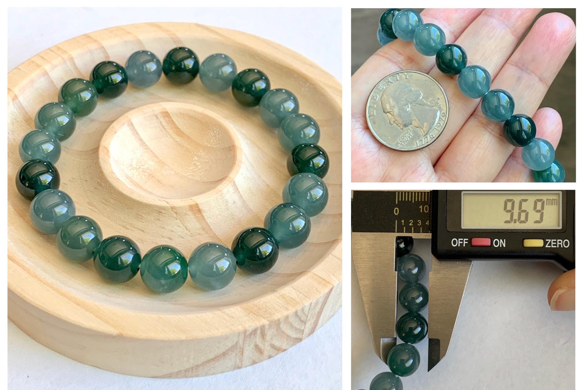 Natural Grade A Guatemalan Icy Translucent Multicolored Teal Jade Jadeite Beaded Bracelet 9.7mm 7” 32g 天然冰危蓝水多宝翡翠手串 WDB330