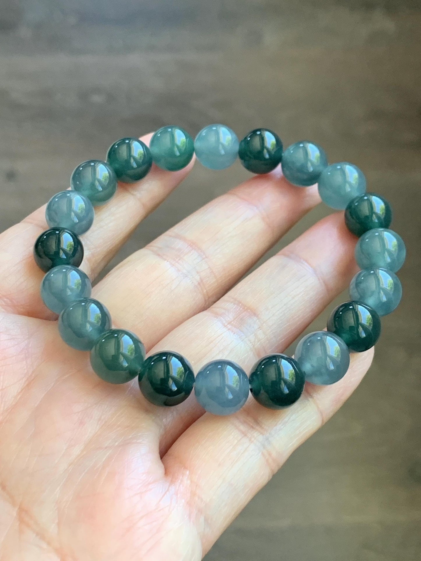Natural Grade A Guatemalan Icy Translucent Multicolored Teal Jade Jadeite Beaded Bracelet 9.7mm 7” 32g 天然冰危蓝水多宝翡翠手串 WDB330