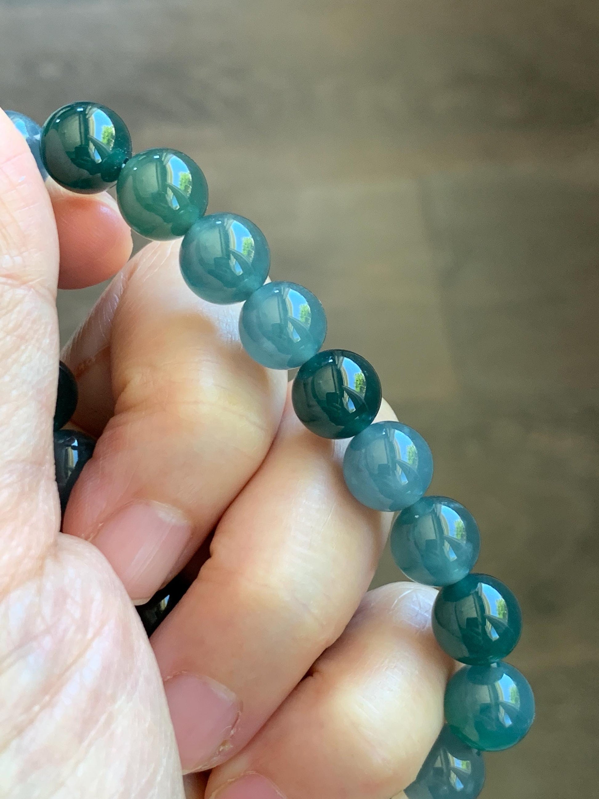 Natural Grade A Guatemalan Icy Translucent Multicolored Teal Jade Jadeite Beaded Bracelet 9.7mm 7” 32g 天然冰危蓝水多宝翡翠手串 WDB330