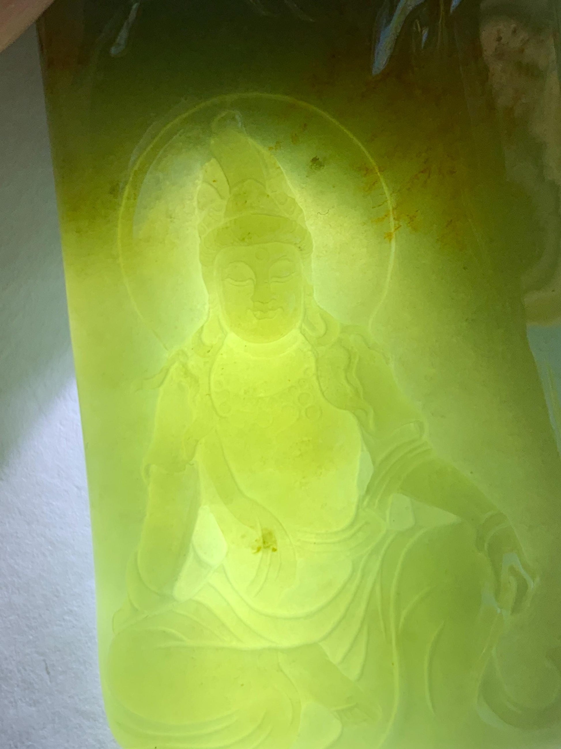 Certified Natural Grade A Icy Translucent Dusty Green Red Marbled Jade Jadeite Bodhisattva Pendant Rope Necklace 天然冰暗绿飘红翡翠山水菩萨吊坠 102