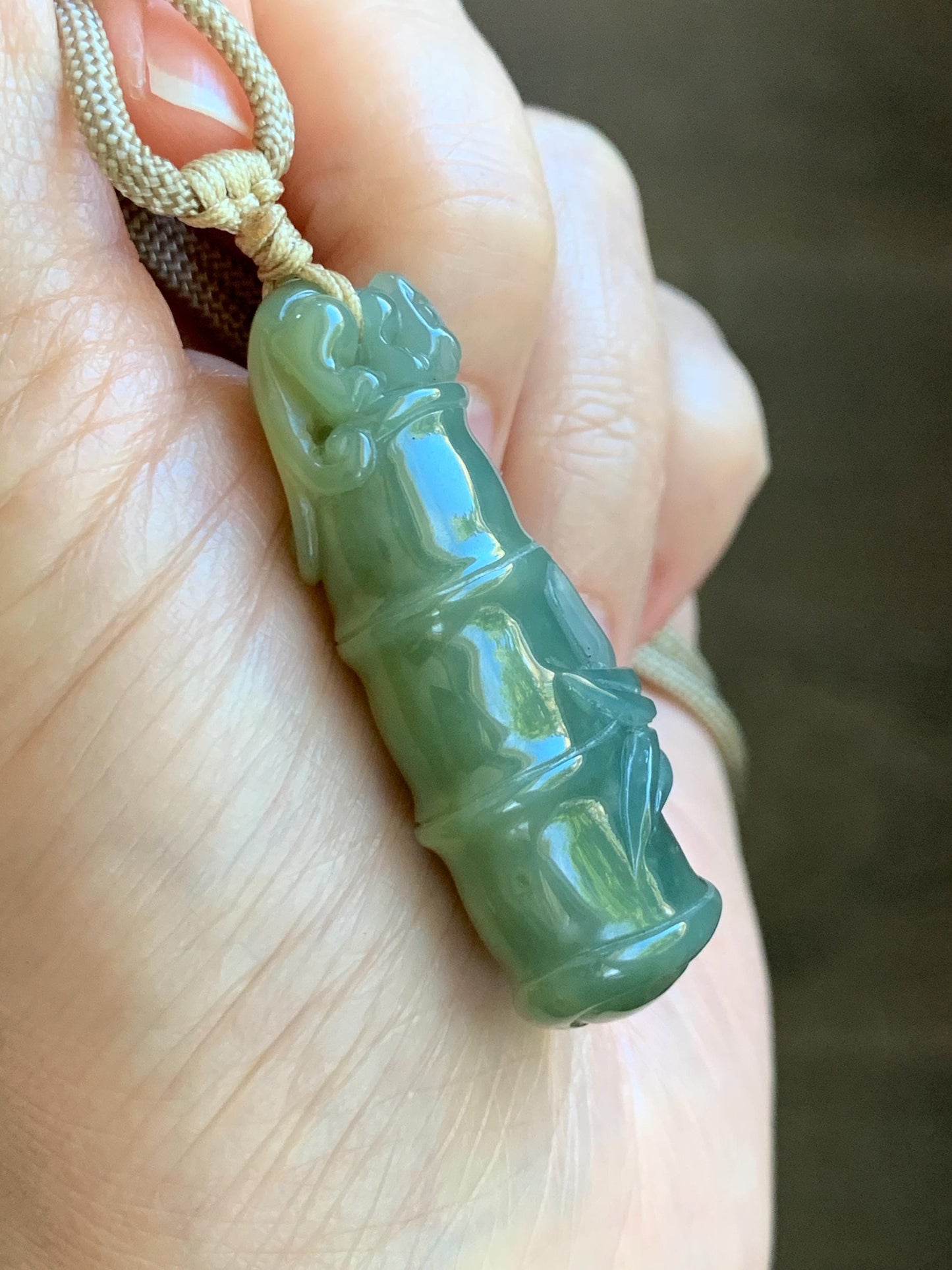 Natural Grade A Guatemalan Icy Translucent Dusty Blue Yellow Bicolored Jade Jadeite Bamboo Pixiu Pendant Rope Necklace 天然冰危黄蓝翡翠竹节貔貅吊坠 WZP110