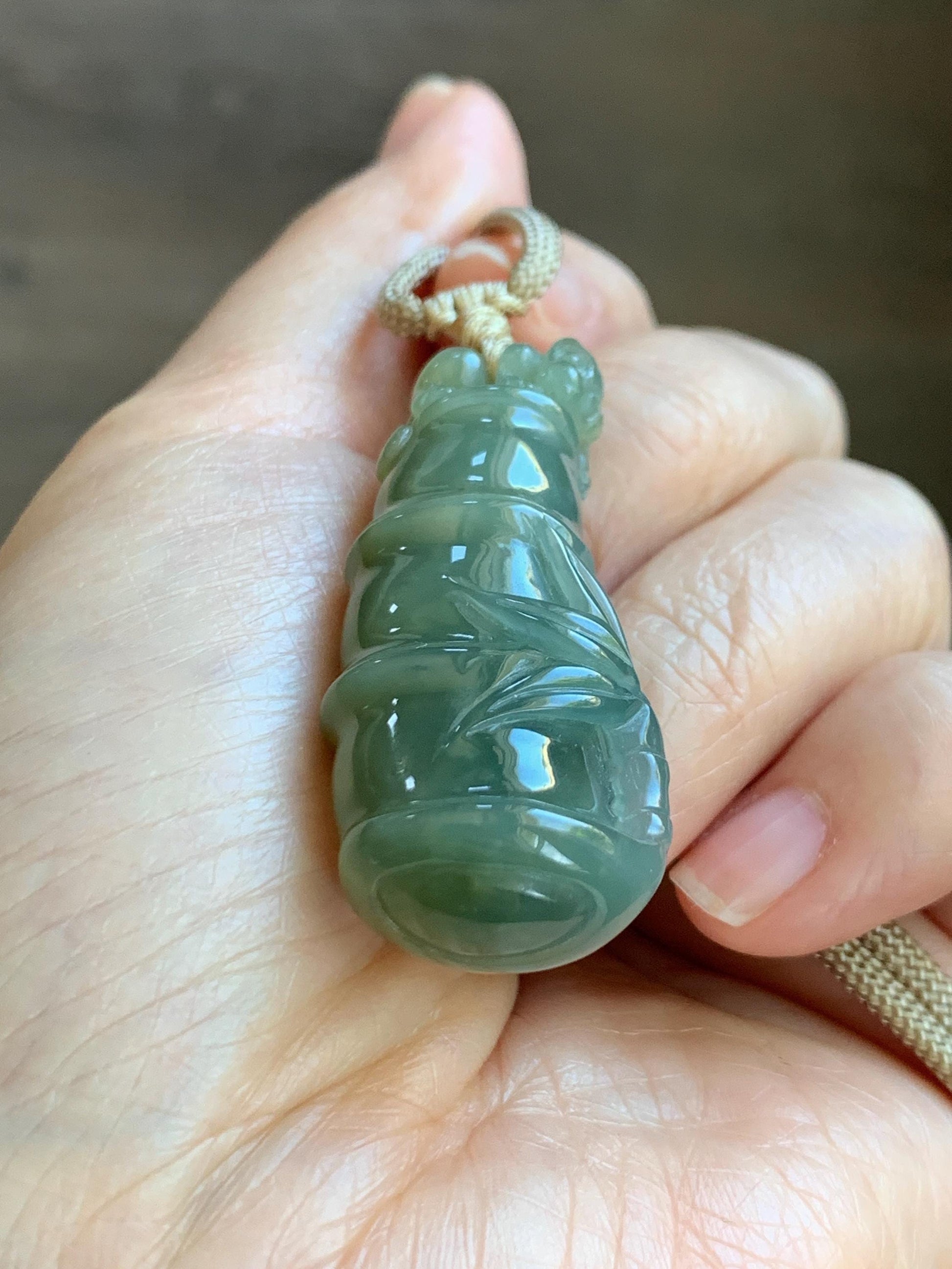 Natural Grade A Guatemalan Icy Translucent Dusty Blue Yellow Bicolored Jade Jadeite Bamboo Pixiu Pendant Rope Necklace 天然冰危黄蓝翡翠竹节貔貅吊坠 WZP110