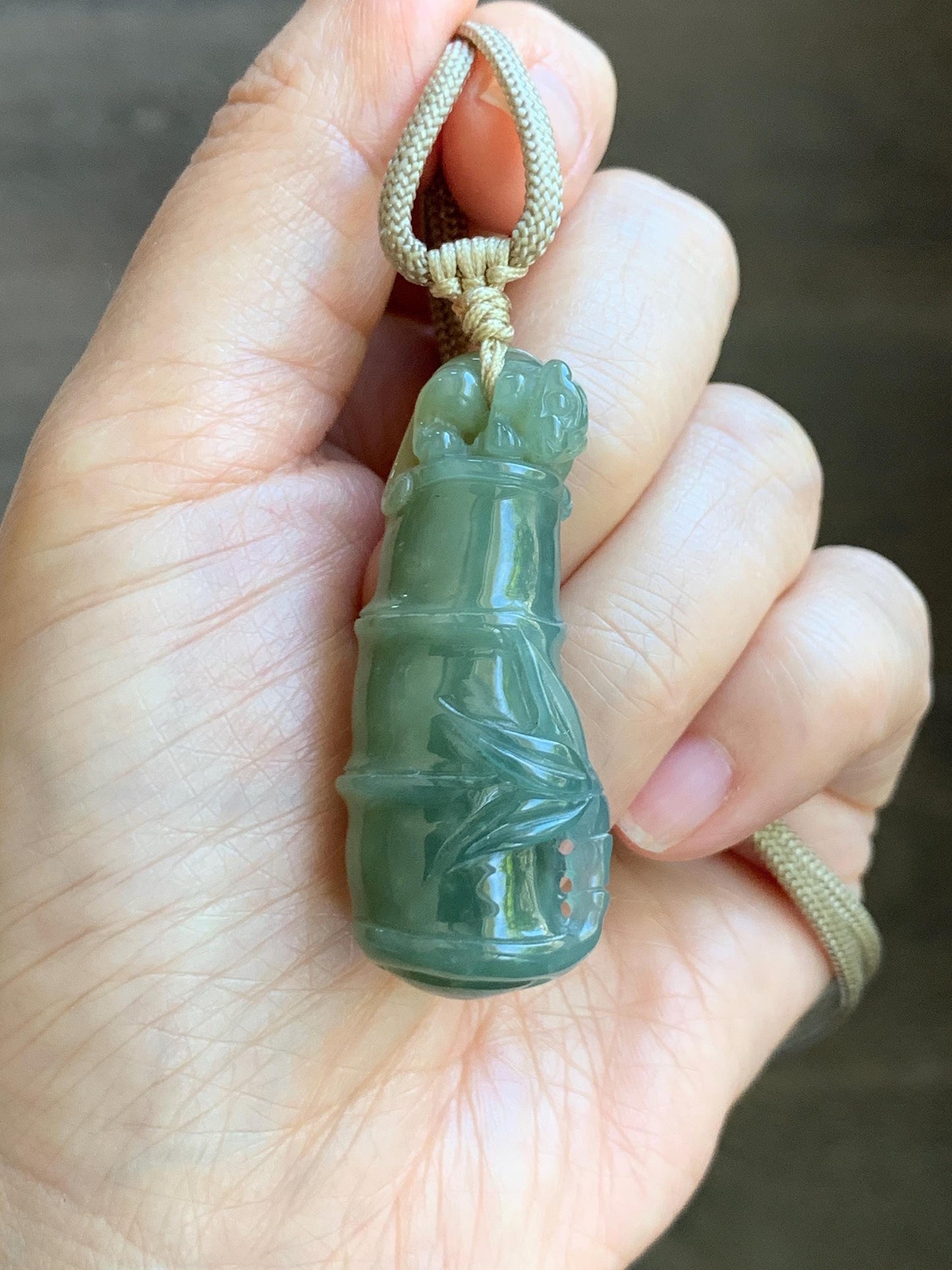 Natural Grade A Guatemalan Icy Translucent Dusty Blue Yellow Bicolored Jade Jadeite Bamboo Pixiu Pendant Rope Necklace 天然冰危黄蓝翡翠竹节貔貅吊坠 WZP110