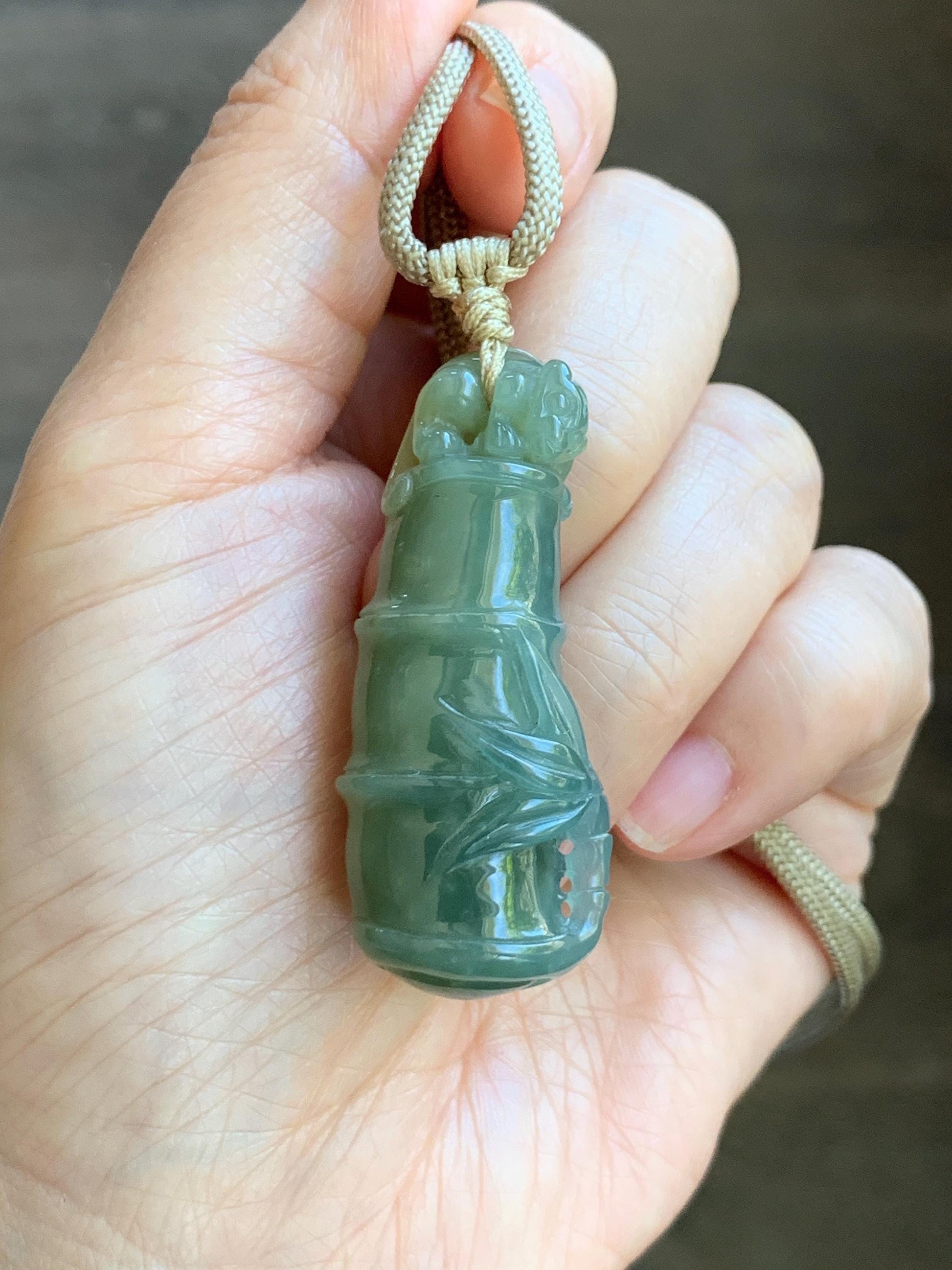 Natural Grade A Guatemalan Icy Translucent Dusty Blue Yellow Bicolored Jade Jadeite Bamboo Pixiu Pendant Rope Necklace 天然冰危黄蓝翡翠竹节貔貅吊坠 WZP110