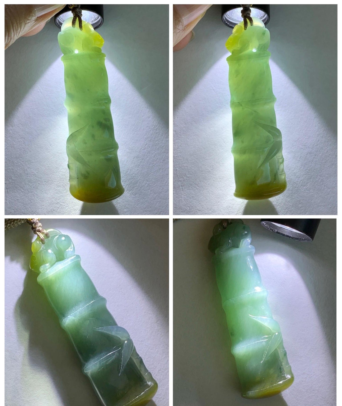 Natural Grade A Guatemalan Icy Translucent Dusty Blue Yellow Bicolored Jade Jadeite Bamboo Mouse Pendant Rope Necklace 天然冰危黄蓝翡翠竹节老鼠吊坠 WZS110