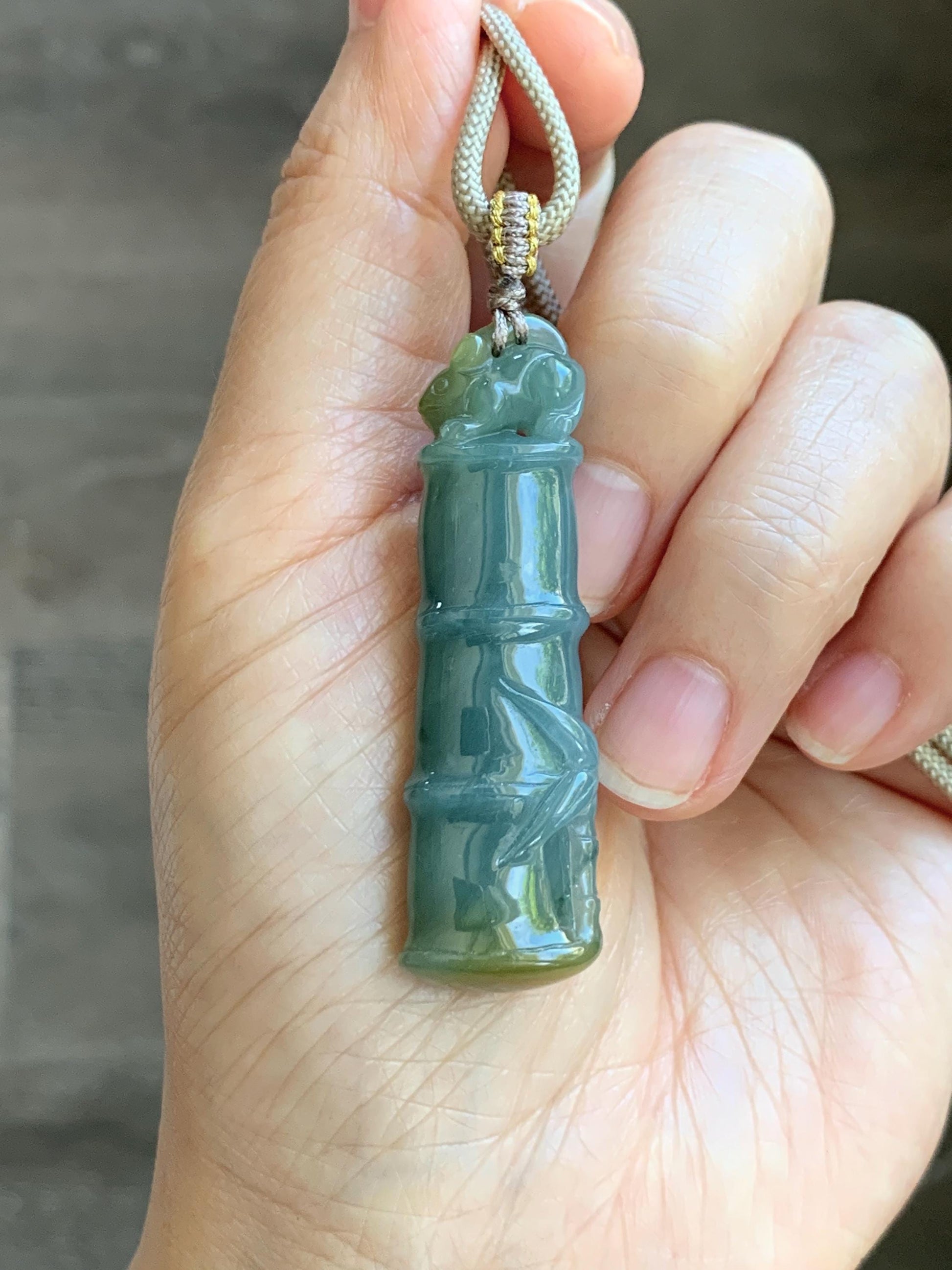 Natural Grade A Guatemalan Icy Translucent Dusty Blue Yellow Bicolored Jade Jadeite Bamboo Mouse Pendant Rope Necklace 天然冰危黄蓝翡翠竹节老鼠吊坠 WZS110