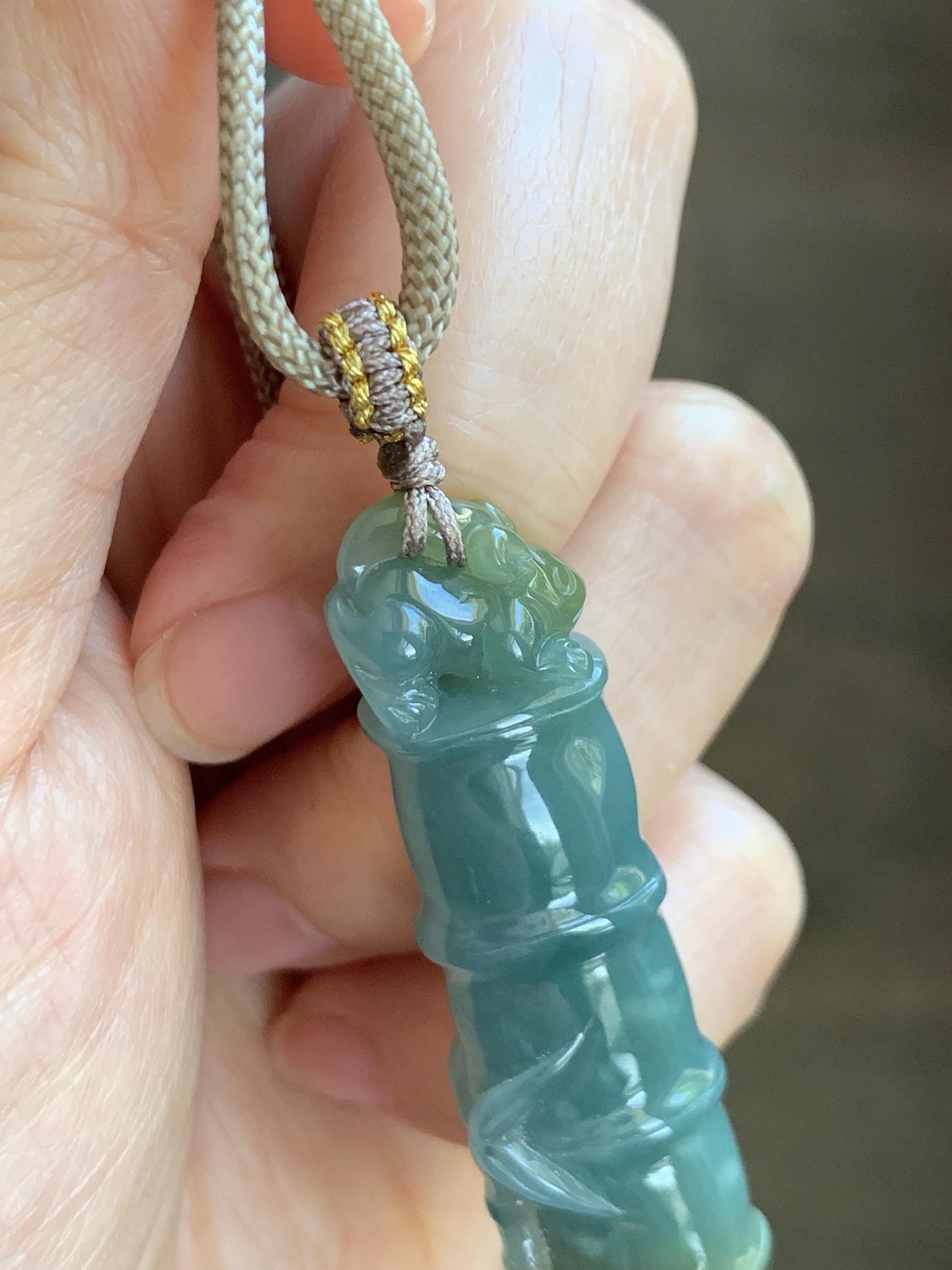 Natural Grade A Guatemalan Icy Translucent Dusty Blue Yellow Bicolored Jade Jadeite Bamboo Mouse Pendant Rope Necklace 天然冰危黄蓝翡翠竹节老鼠吊坠 WZS110
