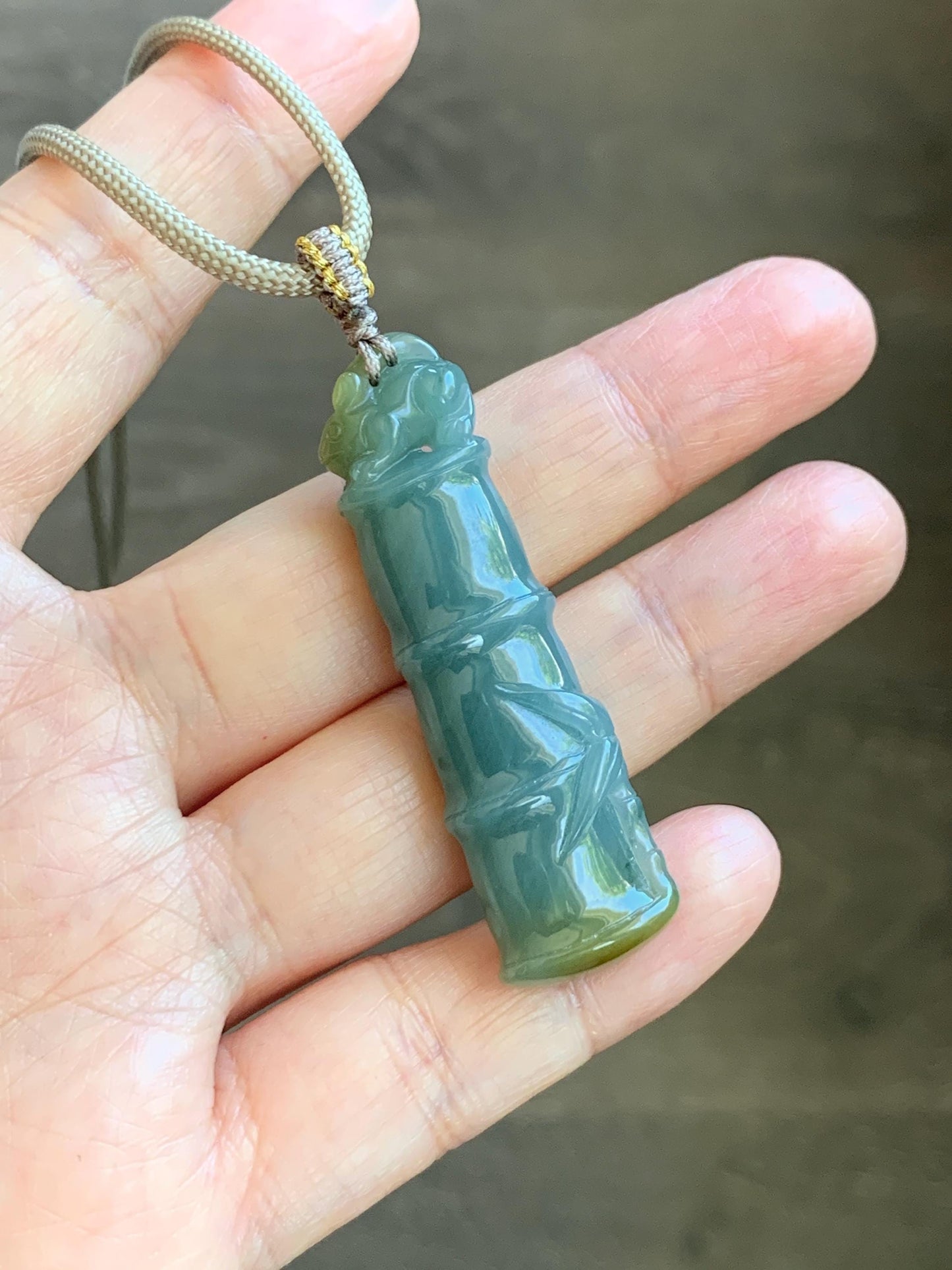 Natural Grade A Guatemalan Icy Translucent Dusty Blue Yellow Bicolored Jade Jadeite Bamboo Mouse Pendant Rope Necklace 天然冰危黄蓝翡翠竹节老鼠吊坠 WZS110