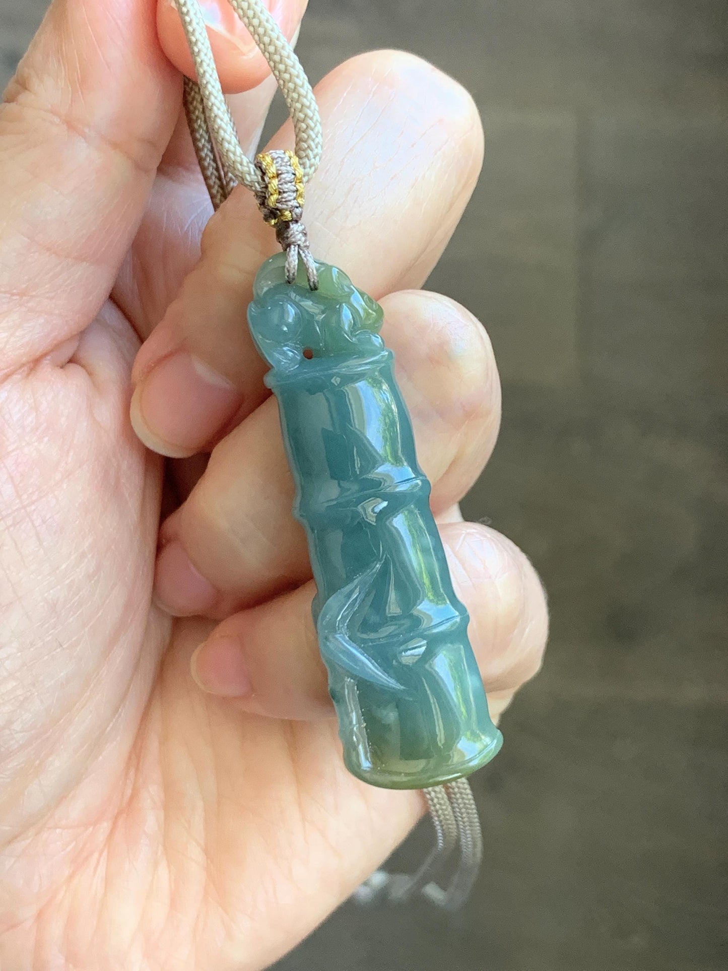 Natural Grade A Guatemalan Icy Translucent Dusty Blue Yellow Bicolored Jade Jadeite Bamboo Mouse Pendant Rope Necklace 天然冰危黄蓝翡翠竹节老鼠吊坠 WZS110