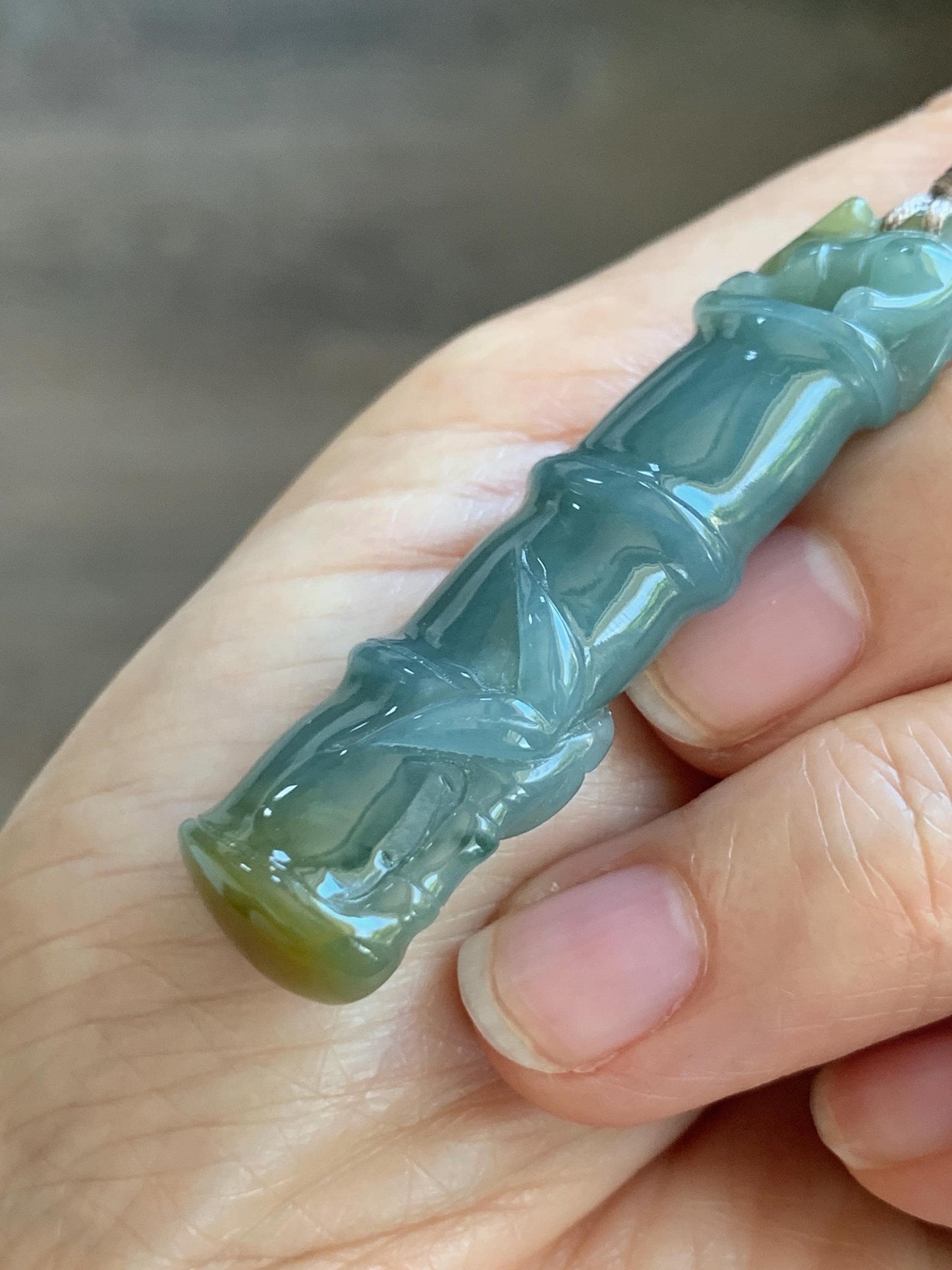 Natural Grade A Guatemalan Icy Translucent Dusty Blue Yellow Bicolored Jade Jadeite Bamboo Mouse Pendant Rope Necklace 天然冰危黄蓝翡翠竹节老鼠吊坠 WZS110