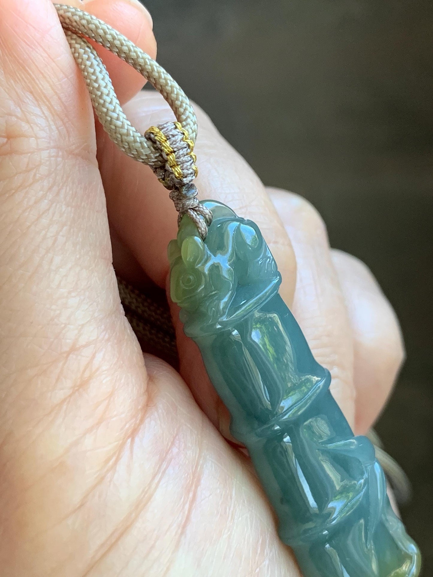 Natural Grade A Guatemalan Icy Translucent Dusty Blue Yellow Bicolored Jade Jadeite Bamboo Mouse Pendant Rope Necklace 天然冰危黄蓝翡翠竹节老鼠吊坠 WZS110