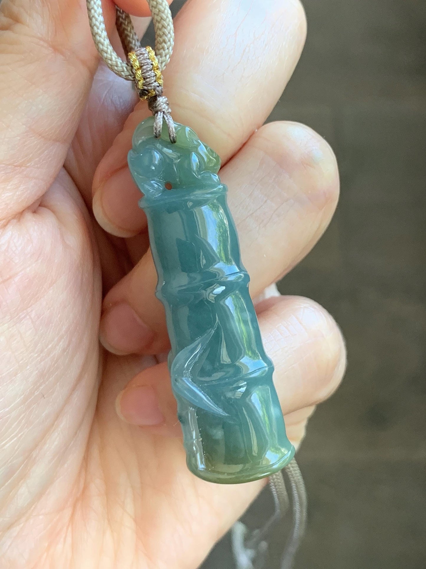 Natural Grade A Guatemalan Icy Translucent Dusty Blue Yellow Bicolored Jade Jadeite Bamboo Mouse Pendant Rope Necklace 天然冰危黄蓝翡翠竹节老鼠吊坠 WZS110