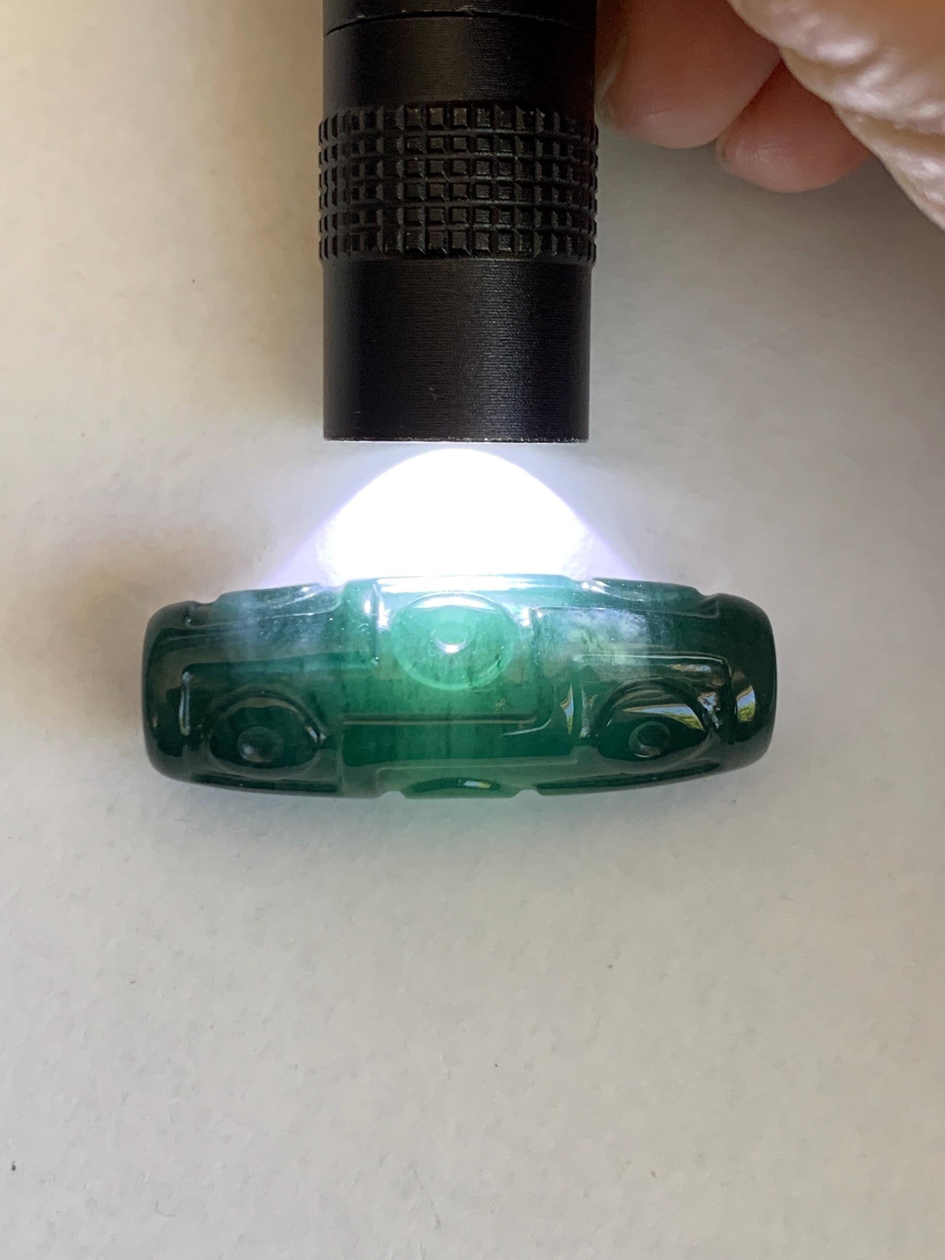 Natural Grade A Guatemalan Icy Translucent Dark Teal Blue Jade Jadeite Carved Dzi Bead Heavens Bead Pendant 12g 天然冰危深蓝翡翠天珠 WTZ120A