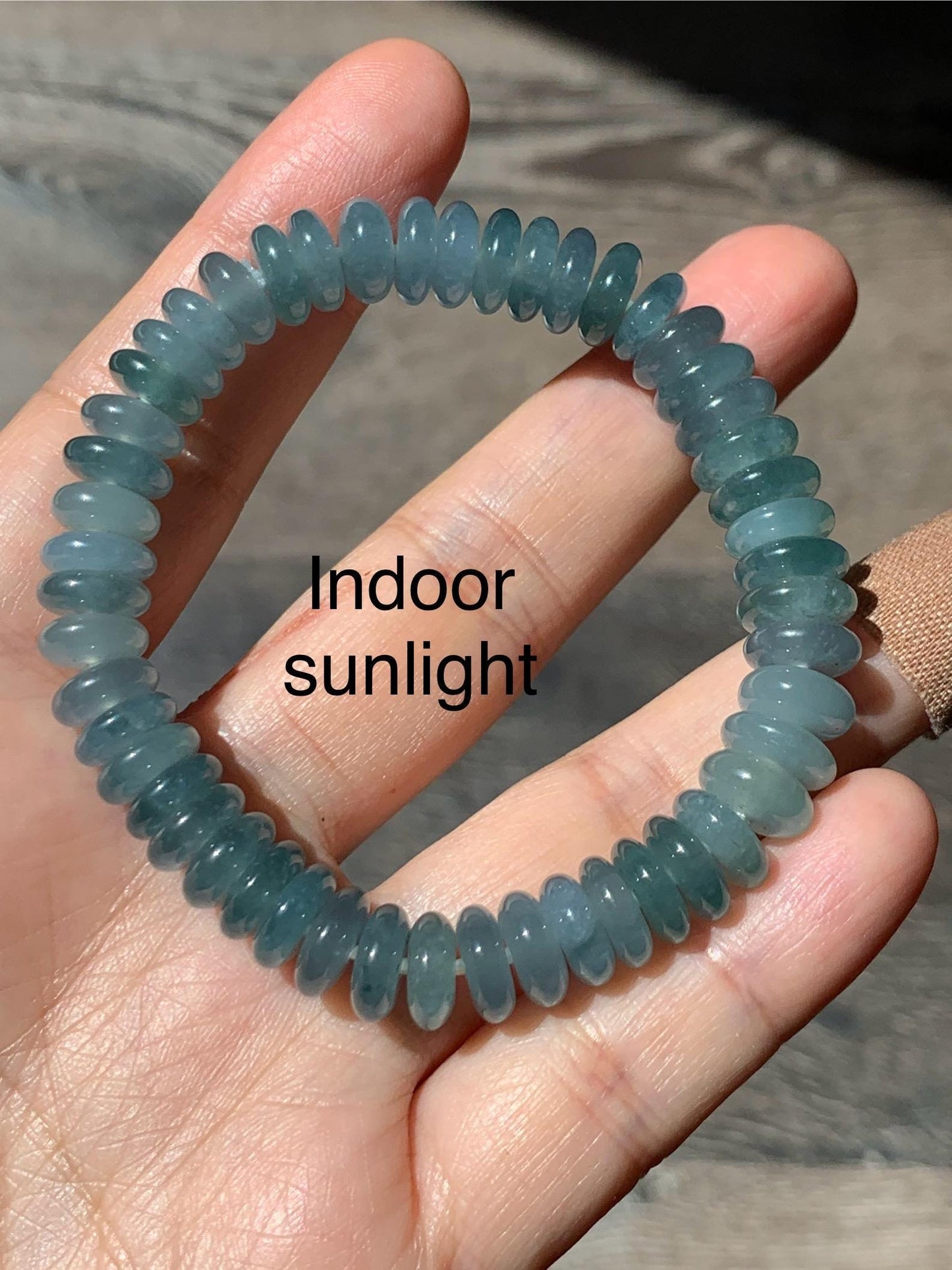 Natural Grade A Guatemalan Icy Translucent Light Dusty Blue Jade Jadeite Drum Beads Beaded Bracelet Stretchy 6.75” 28g 天然冰危浅蓝翡翠鼓珠手串 WDB330B