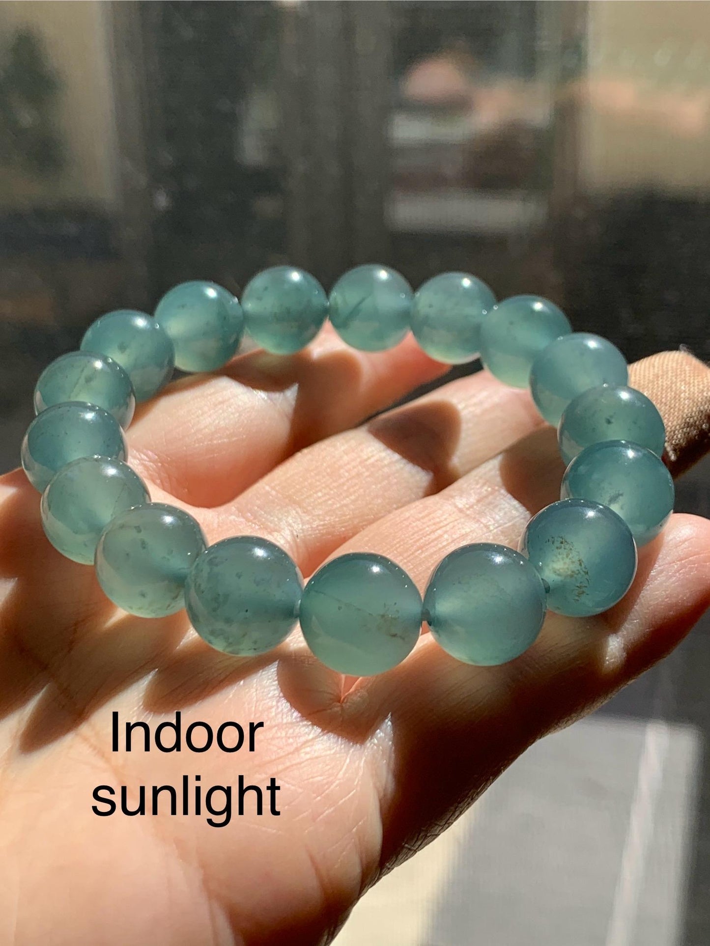 Certified Natural Grade A Guatemalan Icy Highly Translucent Teal Green Jade Jadeite Beads Beaded Bracelet 11.7mm 7.25” 47g 天然冰胶起光危晴蓝翡翠手串 459