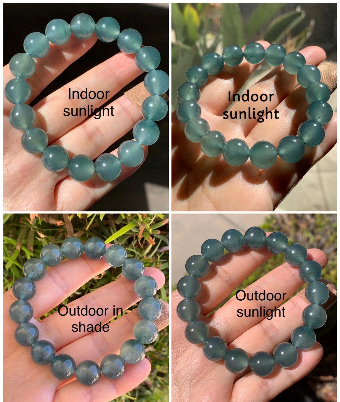 Certified Natural Grade A Guatemalan Icy Highly Translucent Teal Green Jade Jadeite Beads Beaded Bracelet 11.7mm 7.25” 47g 天然冰胶起光危晴蓝翡翠手串 459