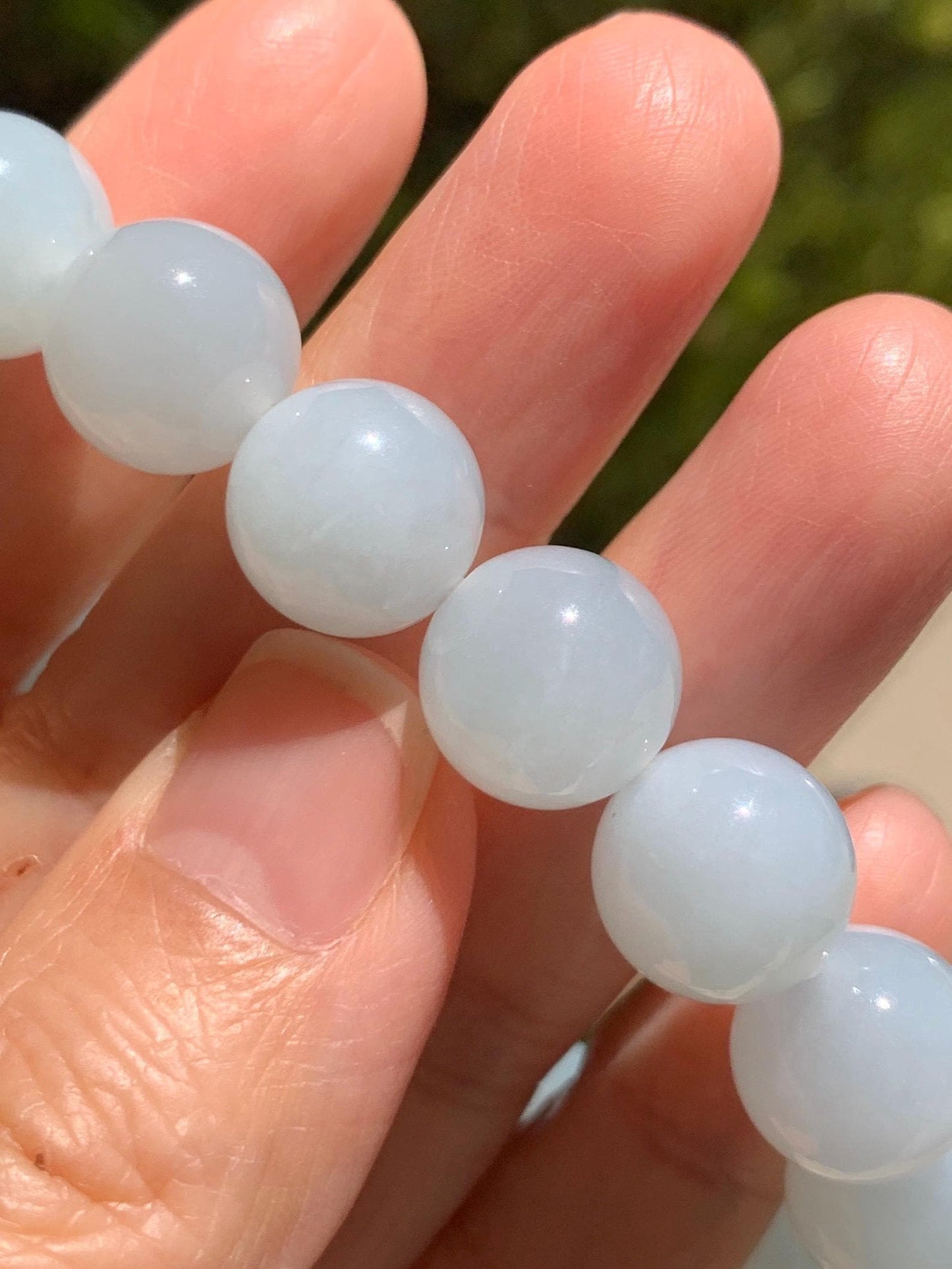 Certified Natural Grade A Icy Translucent Pastel Dusty Blue Jade Jadeite Large Beads Beaded Bracelet 11.8mm 7.25” 48g 天然老种冰胶淡蓝翡翠圆珠手串 456