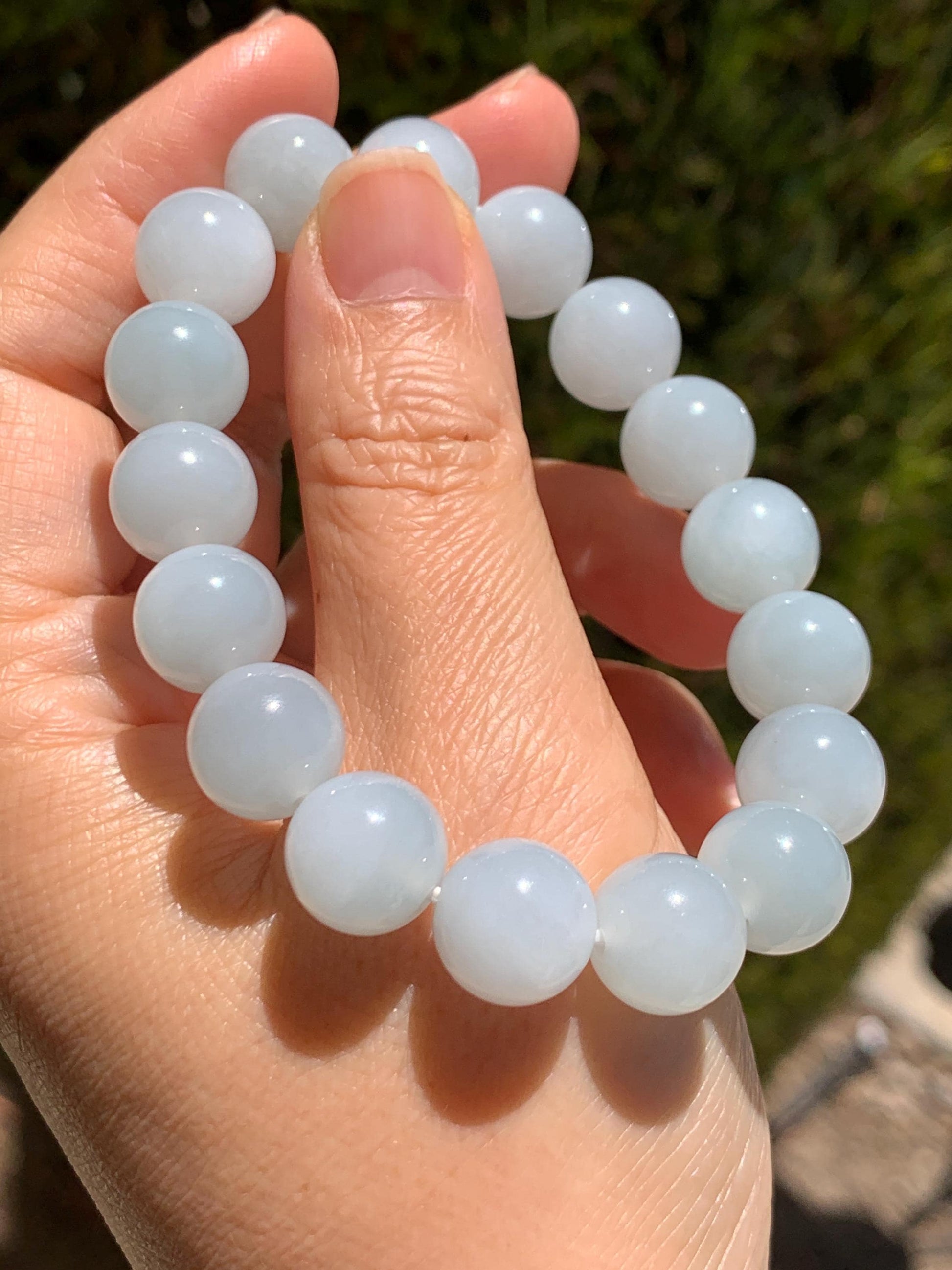 Certified Natural Grade A Icy Translucent Pastel Dusty Blue Jade Jadeite Large Beads Beaded Bracelet 11.8mm 7.25” 48g 天然老种冰胶淡蓝翡翠圆珠手串 456