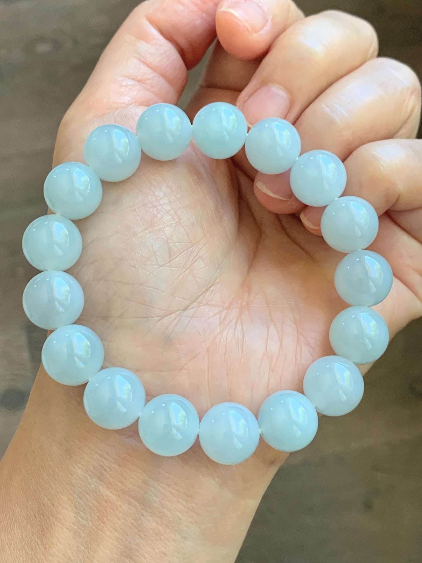 Certified Natural Grade A Icy Translucent Pastel Dusty Blue Jade Jadeite Large Beads Beaded Bracelet 11.8mm 7.25” 48g 天然老种冰胶淡蓝翡翠圆珠手串 456