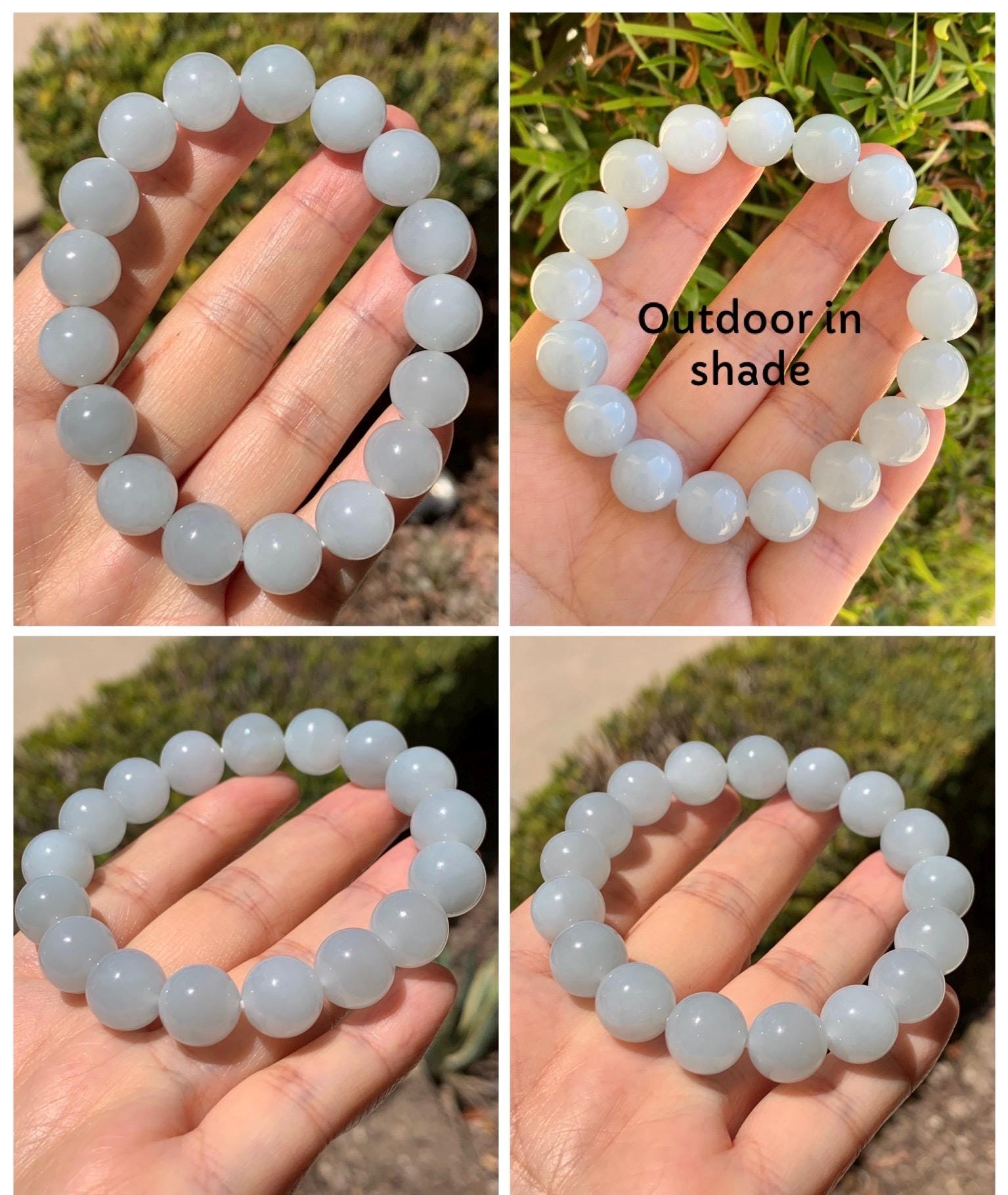 Certified Natural Grade A Icy Translucent Pastel Dusty Blue Jade Jadeite Large Beads Beaded Bracelet 11.8mm 7.25” 48g 天然老种冰胶淡蓝翡翠圆珠手串 455