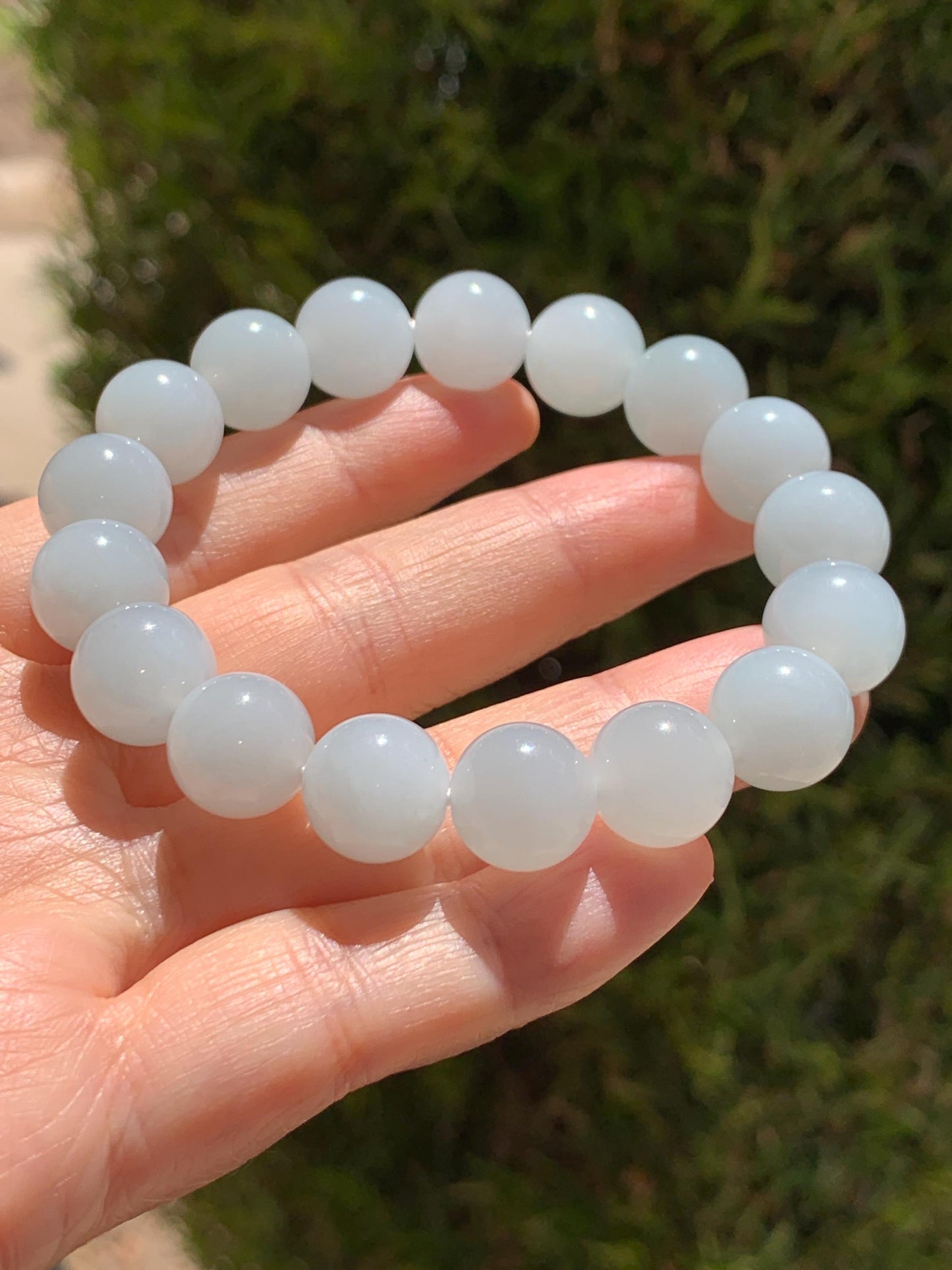 Certified Natural Grade A Icy Translucent Pastel Dusty Blue Jade Jadeite Large Beads Beaded Bracelet 11.8mm 7.25” 48g 天然老种冰胶淡蓝翡翠圆珠手串 455