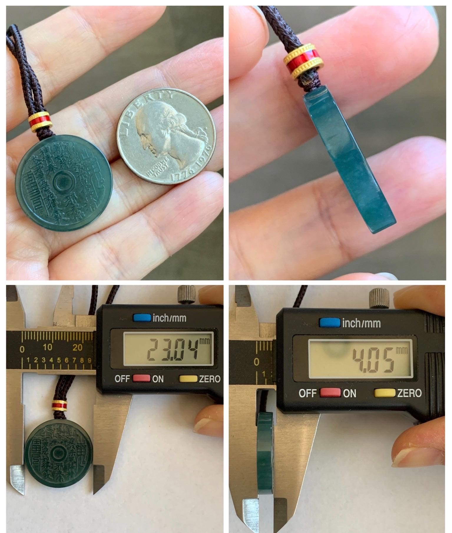 Natural Grade A Guatemalan Icy Dark Teal Blue Jade Jadeite Mountain Ghost Eight Trigrams Coin Pendant Rope Necklace 天然冰危蓝绿翡翠精工山鬼币吊坠 WSGB