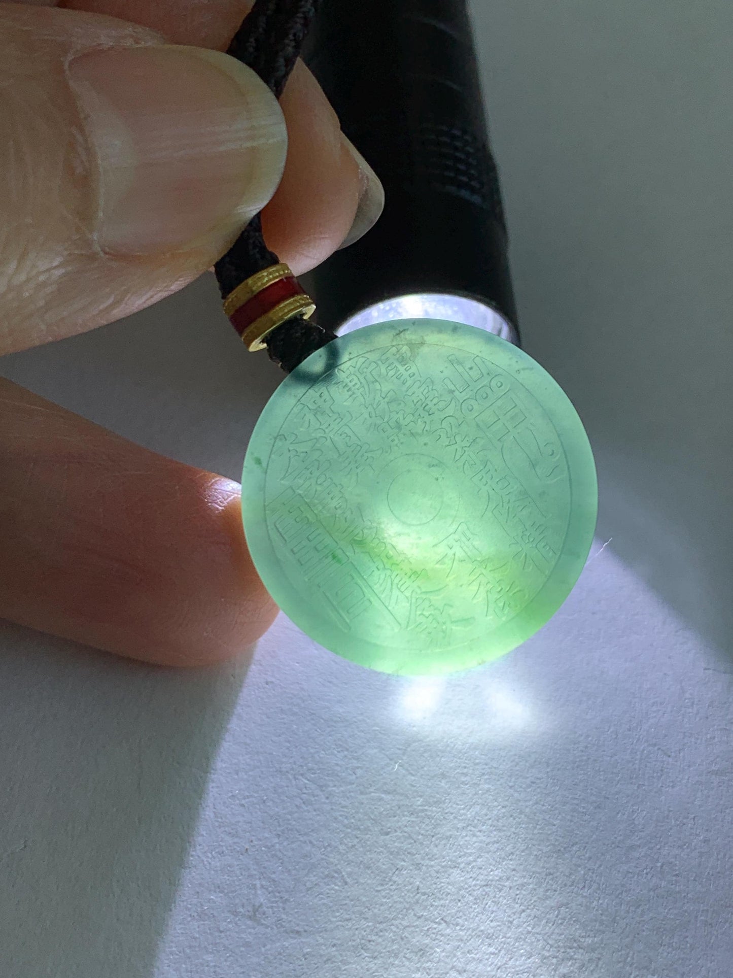 Natural Grade A Guatemalan Icy Dark Teal Blue Jade Jadeite Mountain Ghost Eight Trigrams Coin Pendant Rope Necklace 天然冰危蓝绿翡翠精工山鬼币吊坠 WSGB
