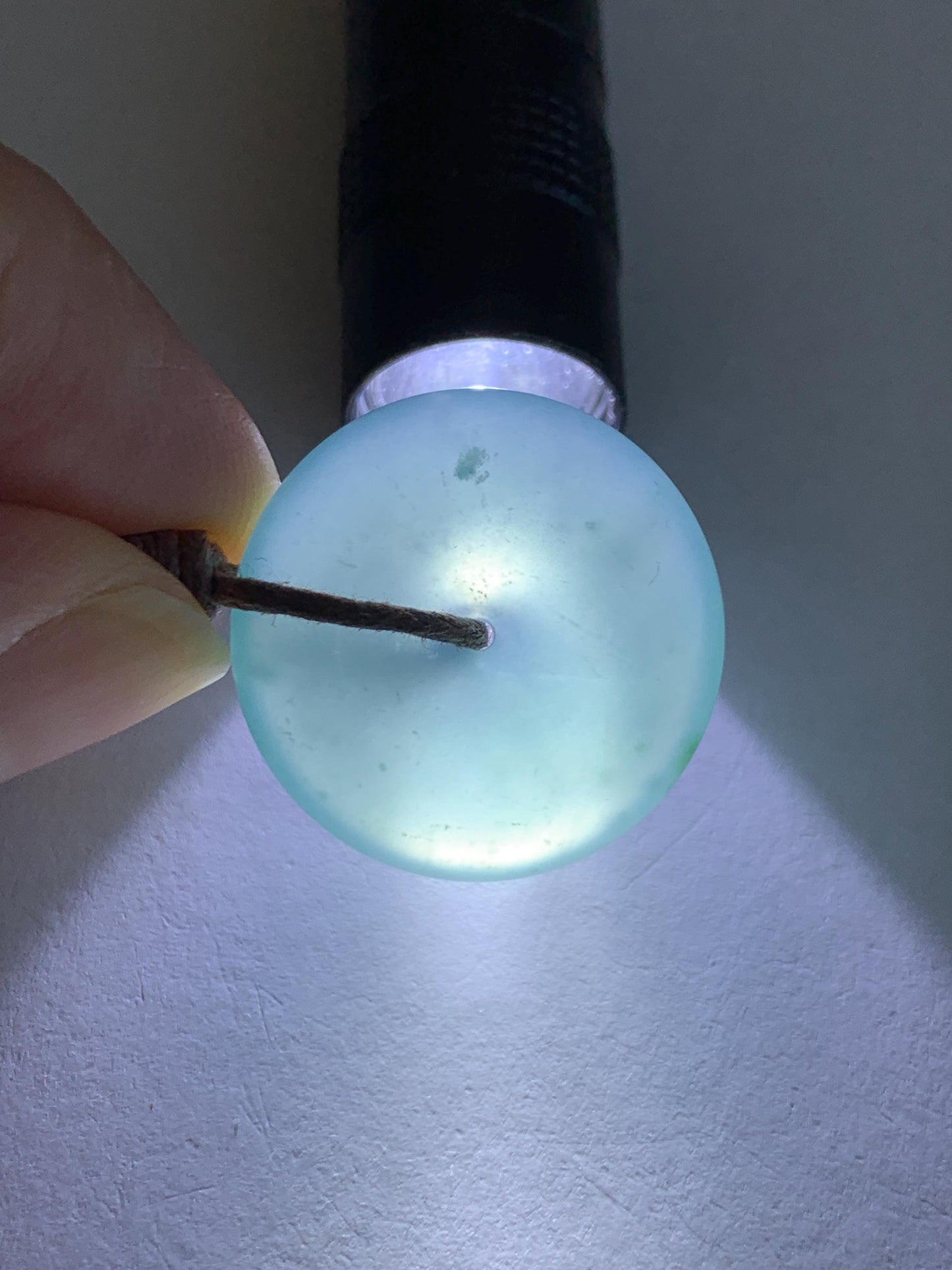 Natural Grade A Guatemalan Icy Highly Translucent Teal Jade Jadeite Ping An Kou Donut Pendant Rope Necklace 24" 6g 天然冰胶危蓝翡翠平安扣吊坠 WTB220