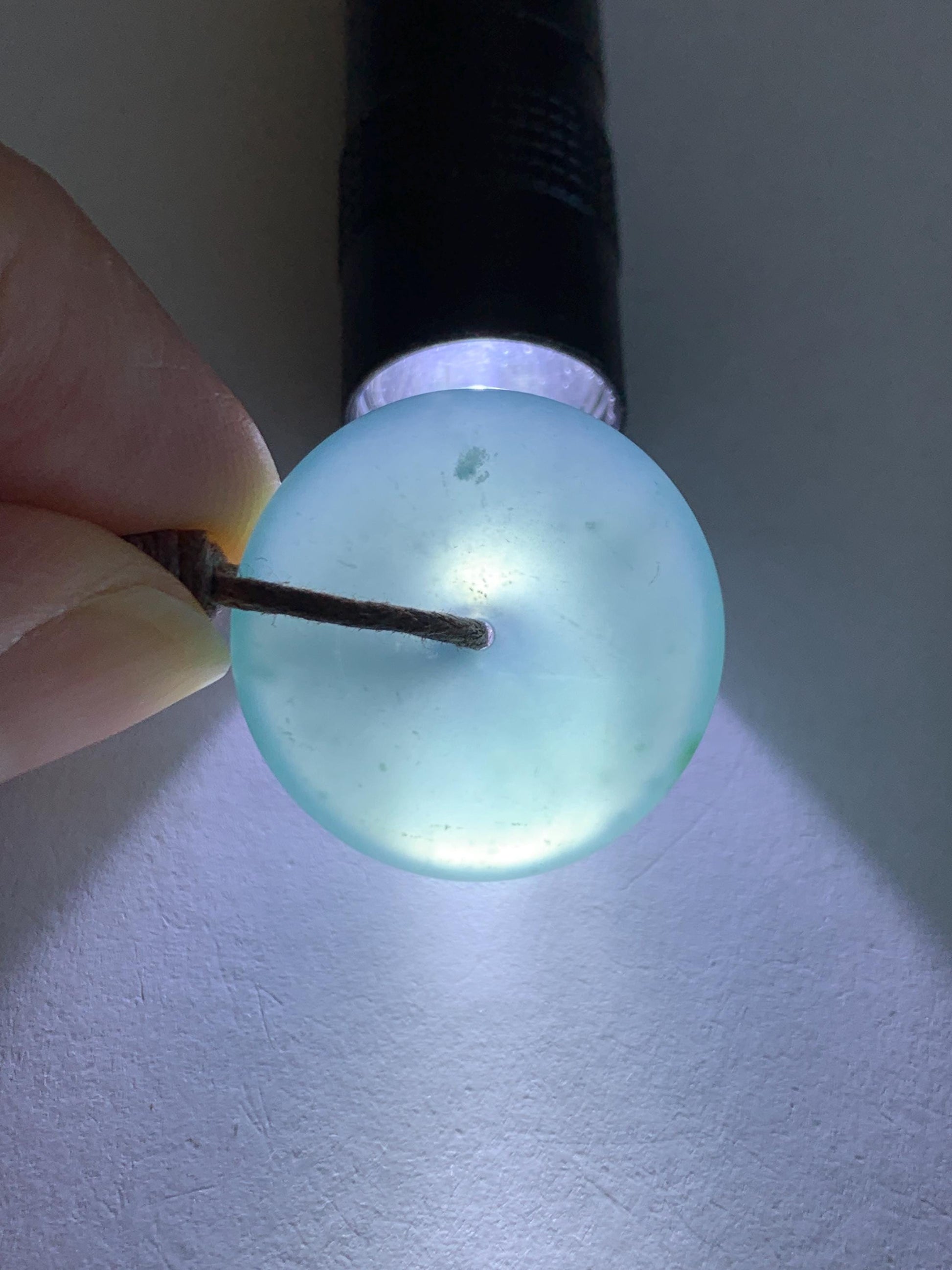 Natural Grade A Guatemalan Icy Highly Translucent Teal Jade Jadeite Ping An Kou Donut Pendant Rope Necklace 24" 6g 天然冰胶危蓝翡翠平安扣吊坠 WTB220