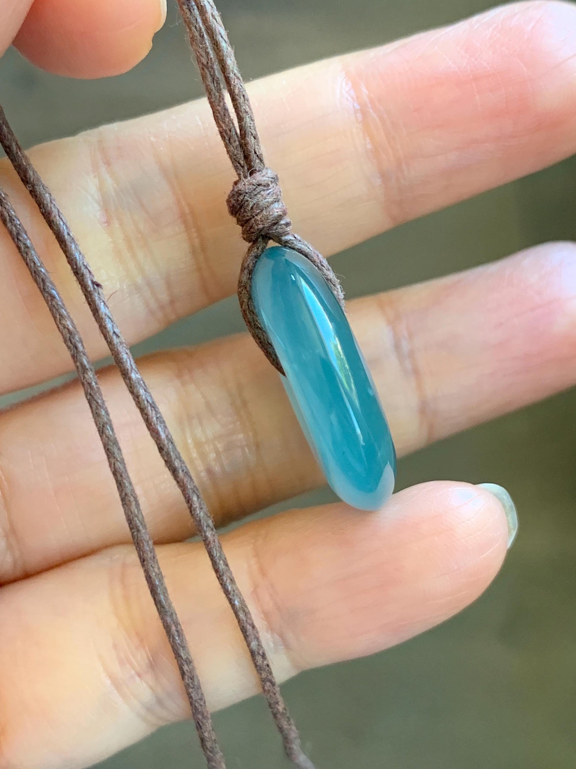 Natural Grade A Guatemalan Icy Highly Translucent Teal Jade Jadeite Ping An Kou Donut Pendant Rope Necklace 24" 6g 天然冰胶危蓝翡翠平安扣吊坠 WTB220