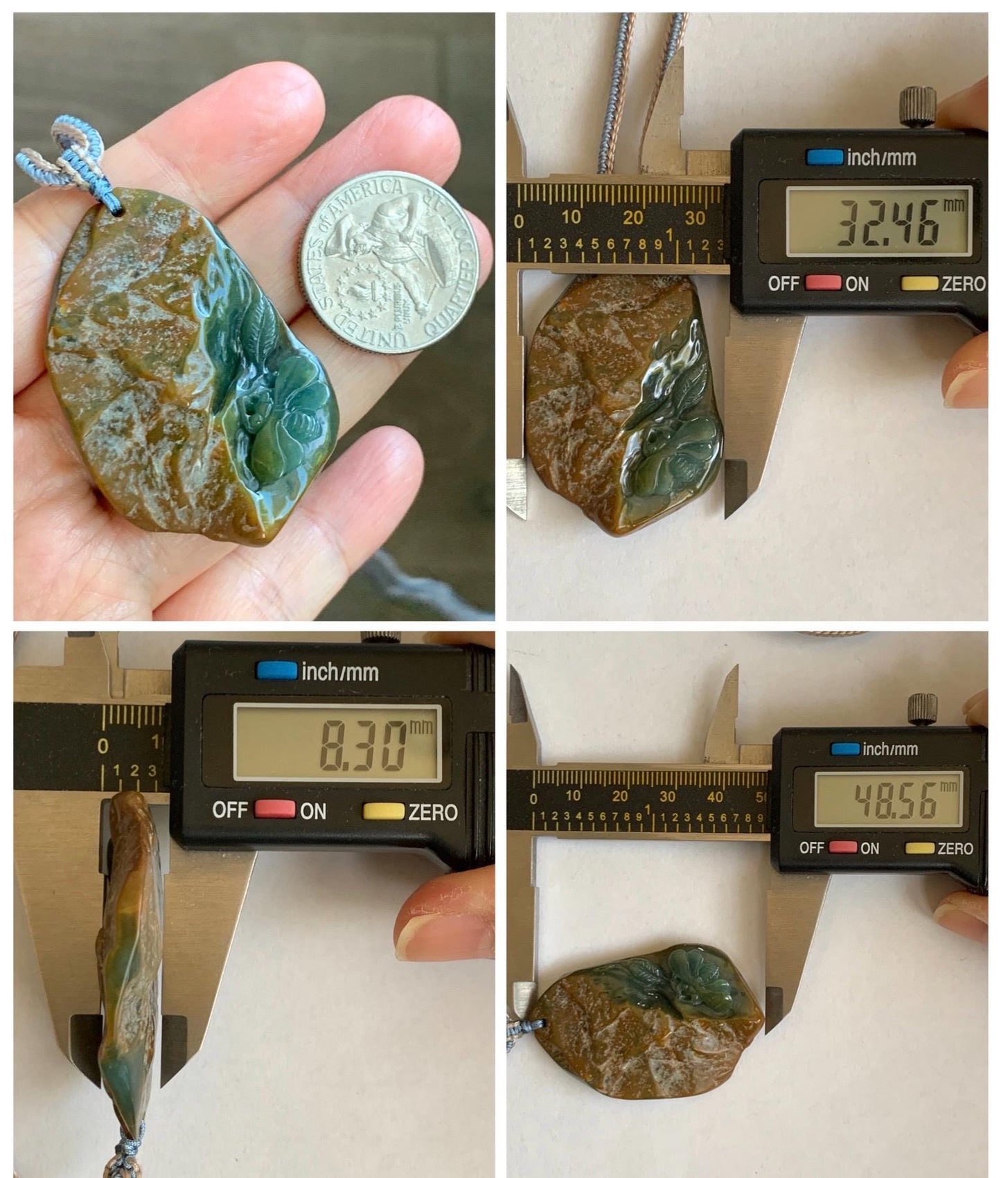 Natural Grade A Guatemalan Icy Dark Blue Jade Jadeite w/ Brown Rind Carved Honey Bee Pendant Rope Necklace 27" 22g 天然危黄翡翠蜜蜂皮壳料吊坠 WHP368A