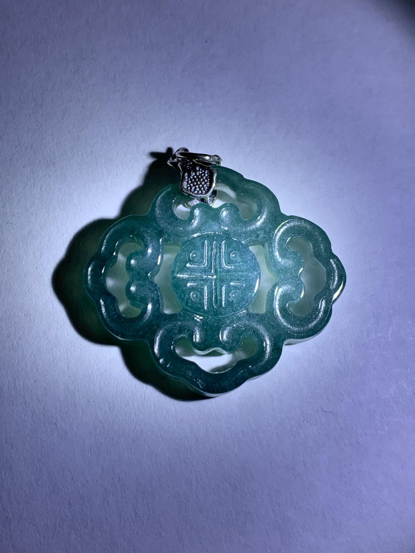 Natural Guatemalan Grade A Icy Translucent Dark Teal Blue Openwork Engraved Jade Jadeite Pendant Sterling Silver 4g 天然冰危深蓝翡翠镂空雕吊坠 WFG66B