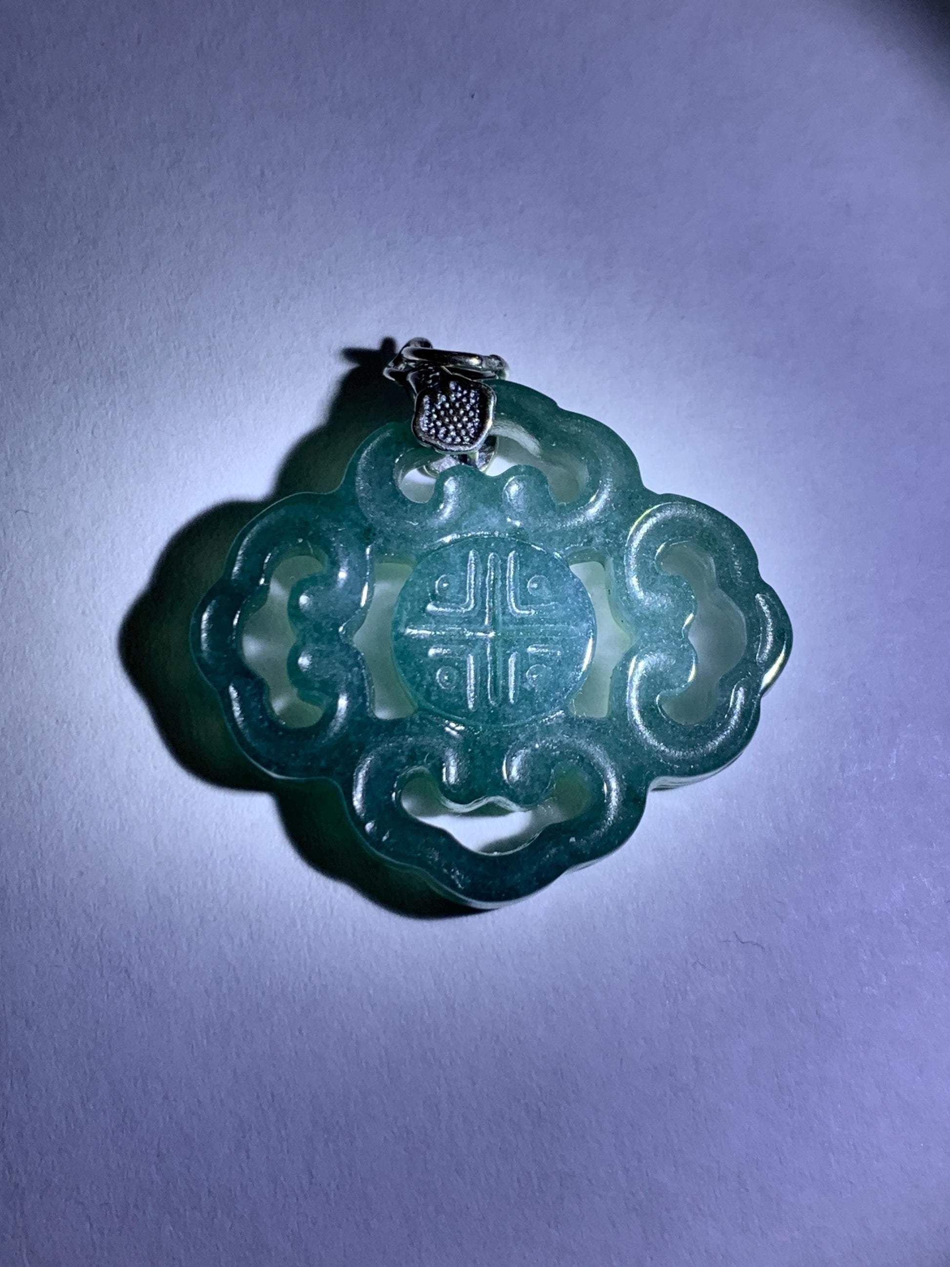 Natural Guatemalan Grade A Icy Translucent Dark Teal Blue Openwork Engraved Jade Jadeite Pendant Sterling Silver 4g 天然冰危深蓝翡翠镂空雕吊坠 WFG66B