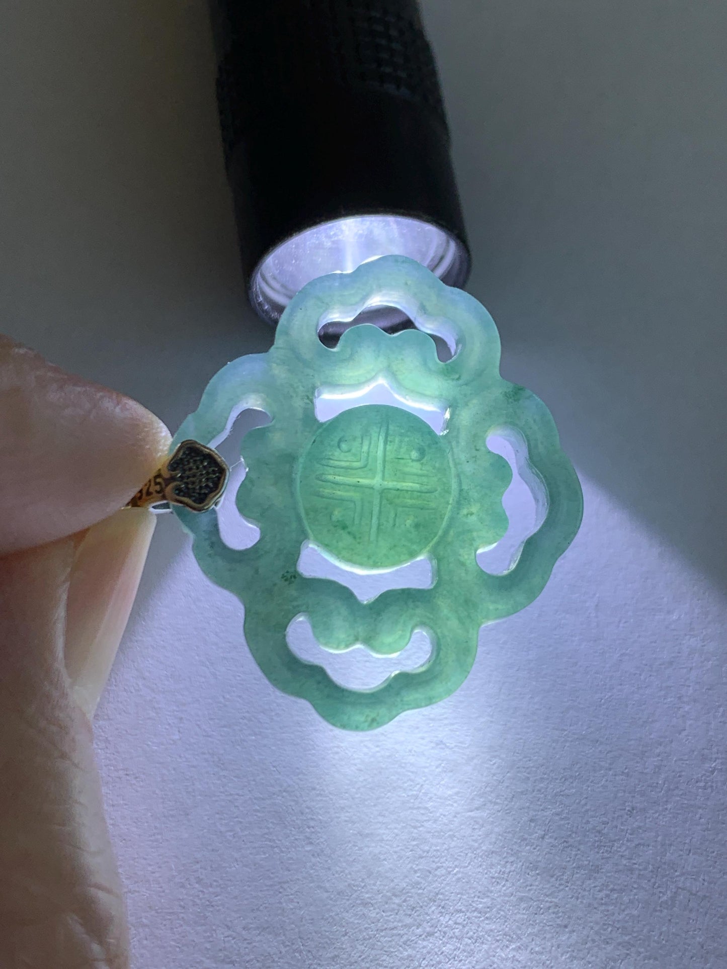 Natural Guatemalan Grade A Icy Translucent Dark Teal Blue Openwork Engraved Jade Jadeite Pendant Sterling Silver 4g 天然冰危深蓝翡翠镂空雕吊坠 WFG66B