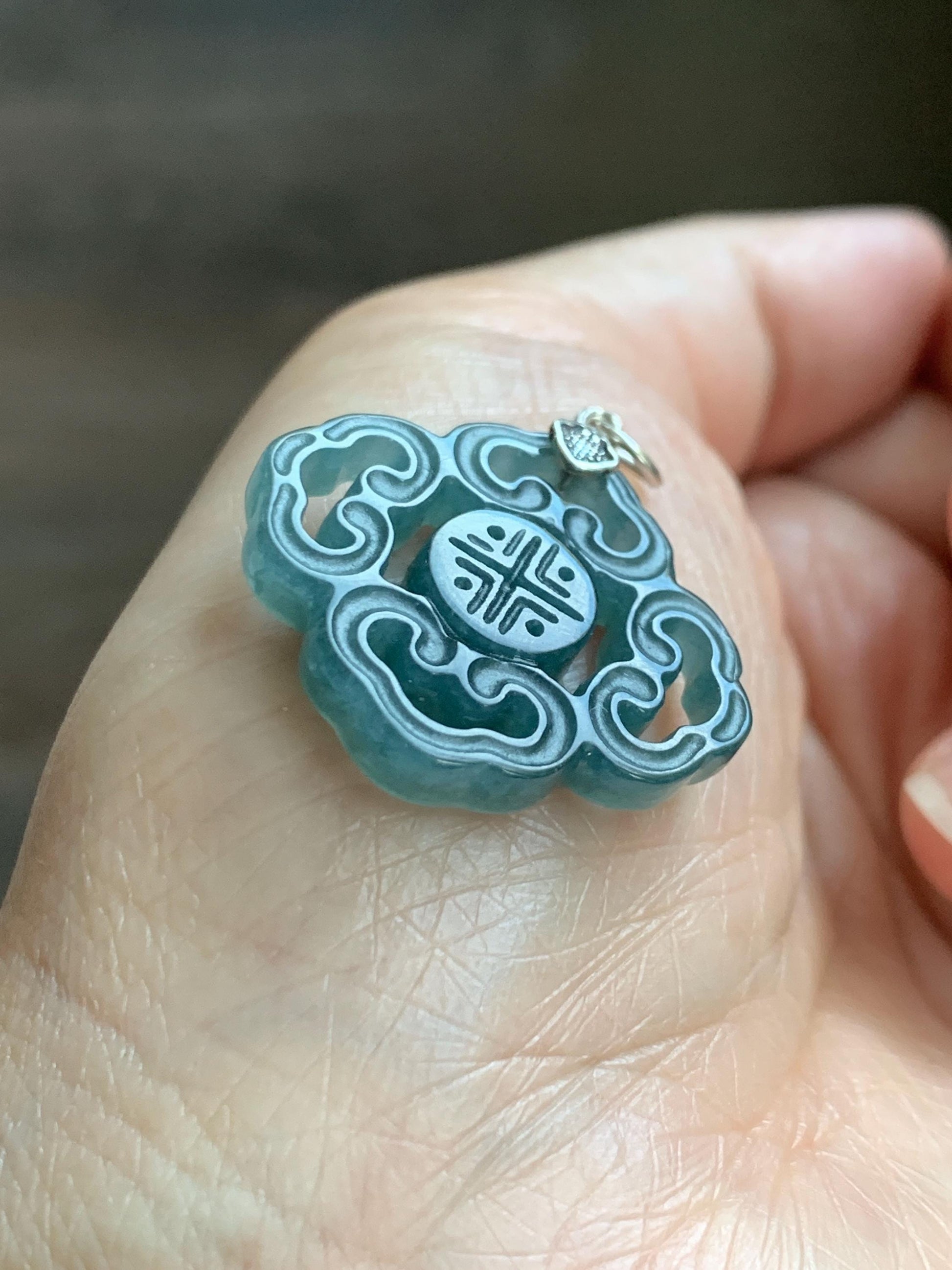 Natural Guatemalan Grade A Icy Translucent Dark Teal Blue Openwork Engraved Jade Jadeite Pendant Sterling Silver 4g 天然冰危深蓝翡翠镂空雕吊坠 WFG66B