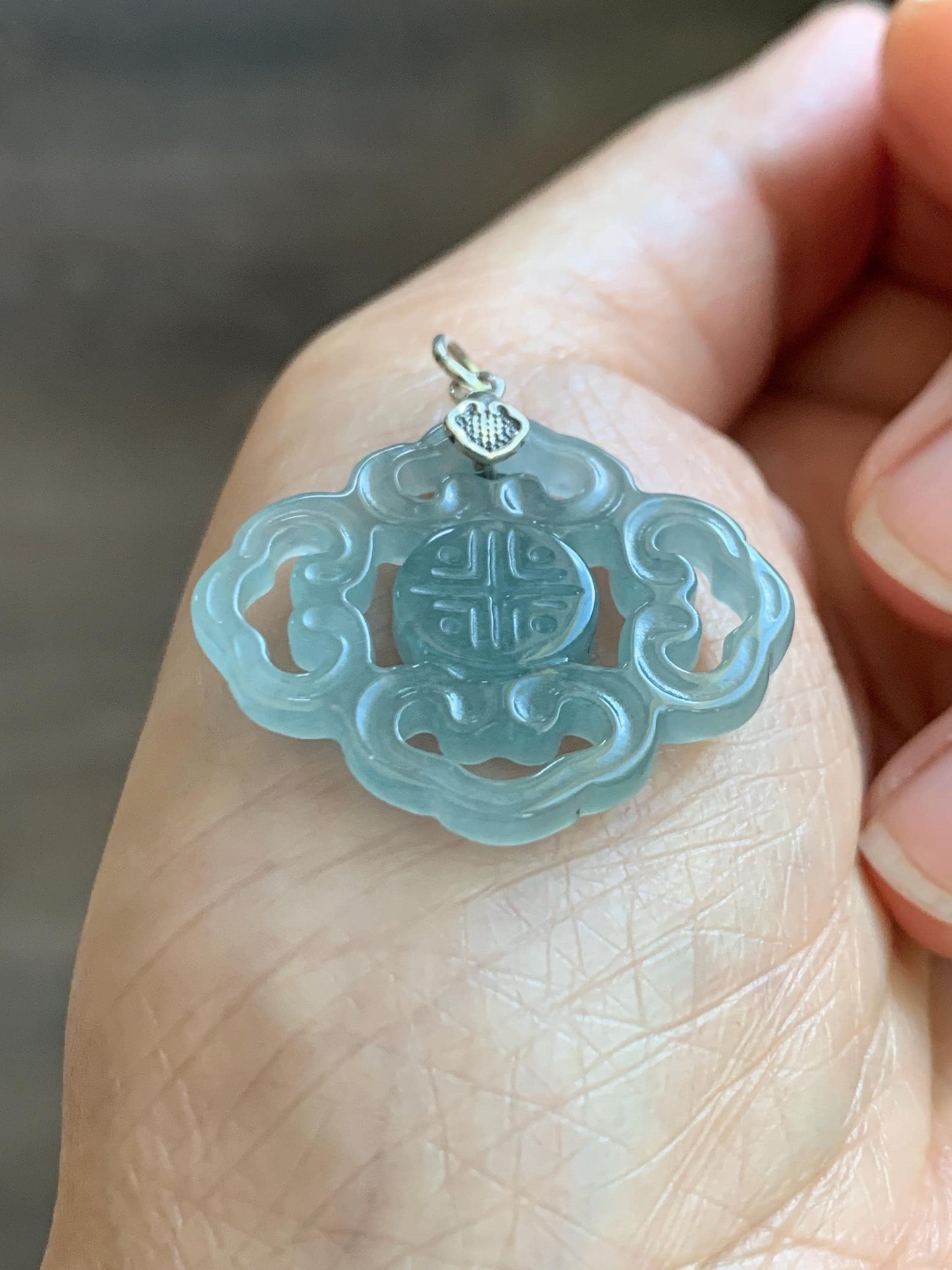 Natural Guatemalan Grade A Icy Translucent Light Dusty Blue Openwork Engraved Jade Jadeite Pendant Sterling Silver 3g 天然冰危浅蓝翡翠镂空雕吊坠 WFG66A