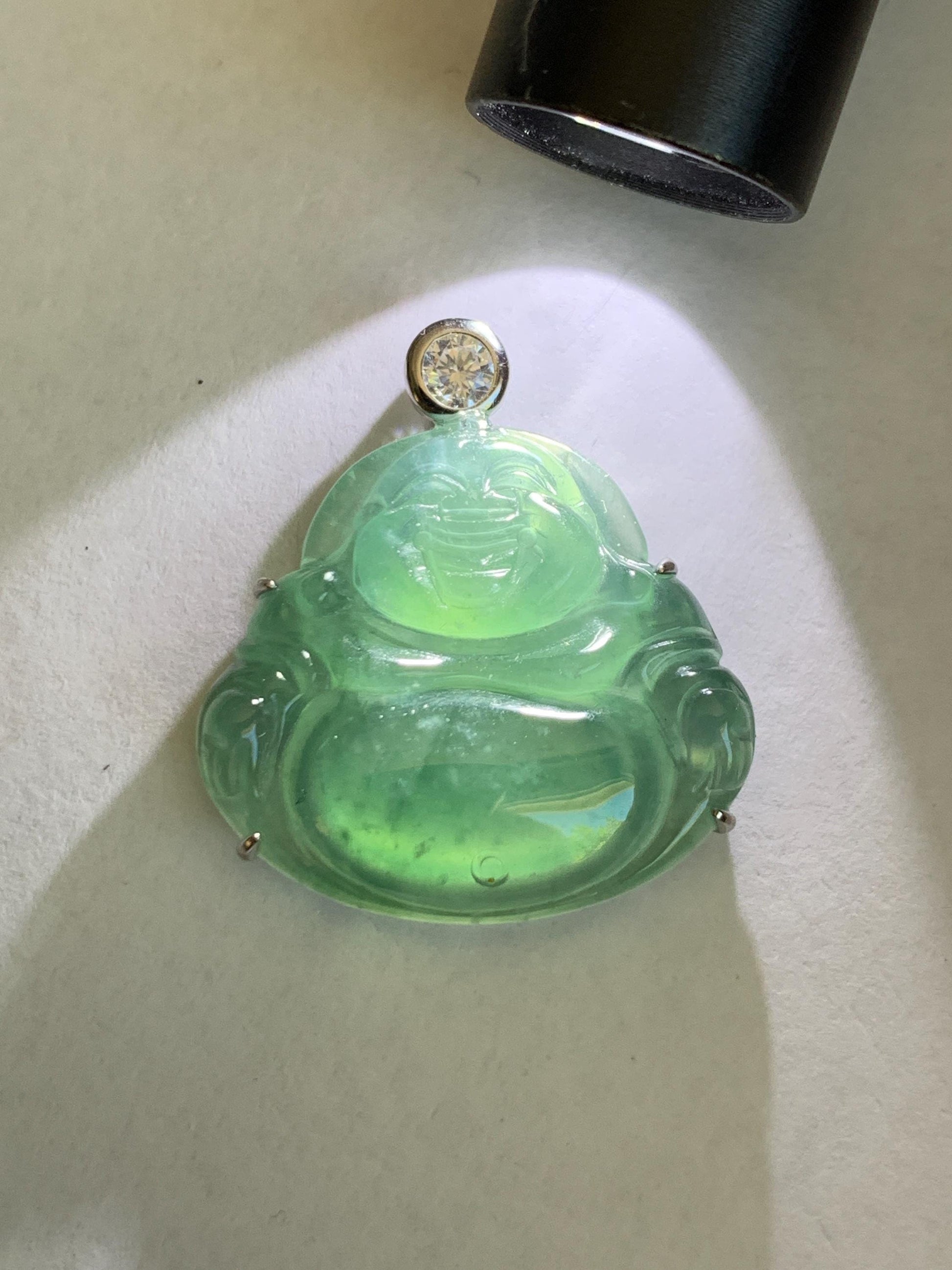 Natural Grade A Guatemalan Icy Highly Translucent Dark Dusty Teal Green Jade Jadeite Buddha Pendant Sterling Silver 5g 天然冰危深蓝绿翡翠佛公吊坠 WYF132