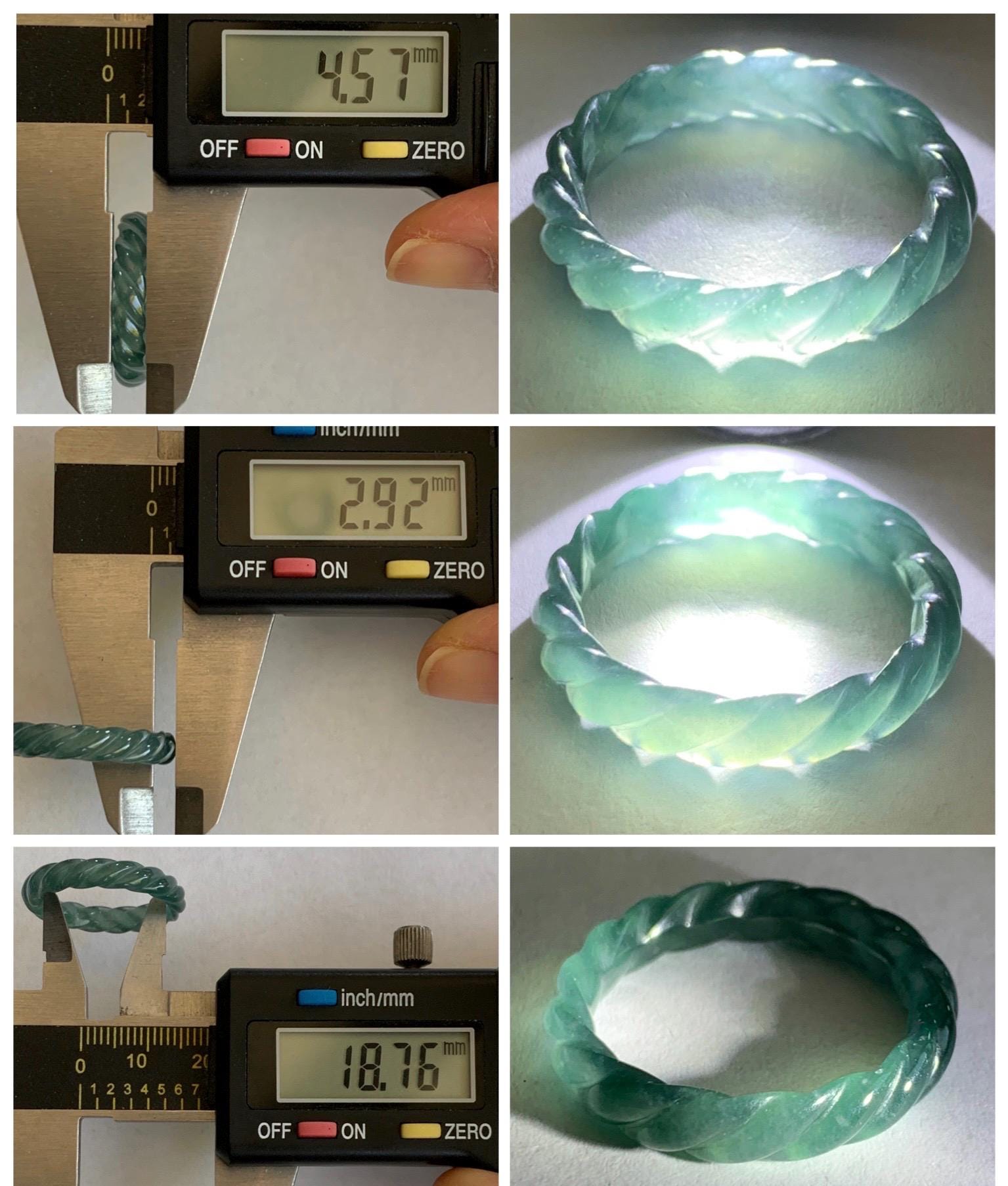 Natural Grade A Guatemalan Icy Translucent Gelatinous Dark Teal Blue Jade Jadeite Carved Braid Band Ring Size 8.5 US 天然冰胶危蓝水翡翠麻花戒圈 WMH350F