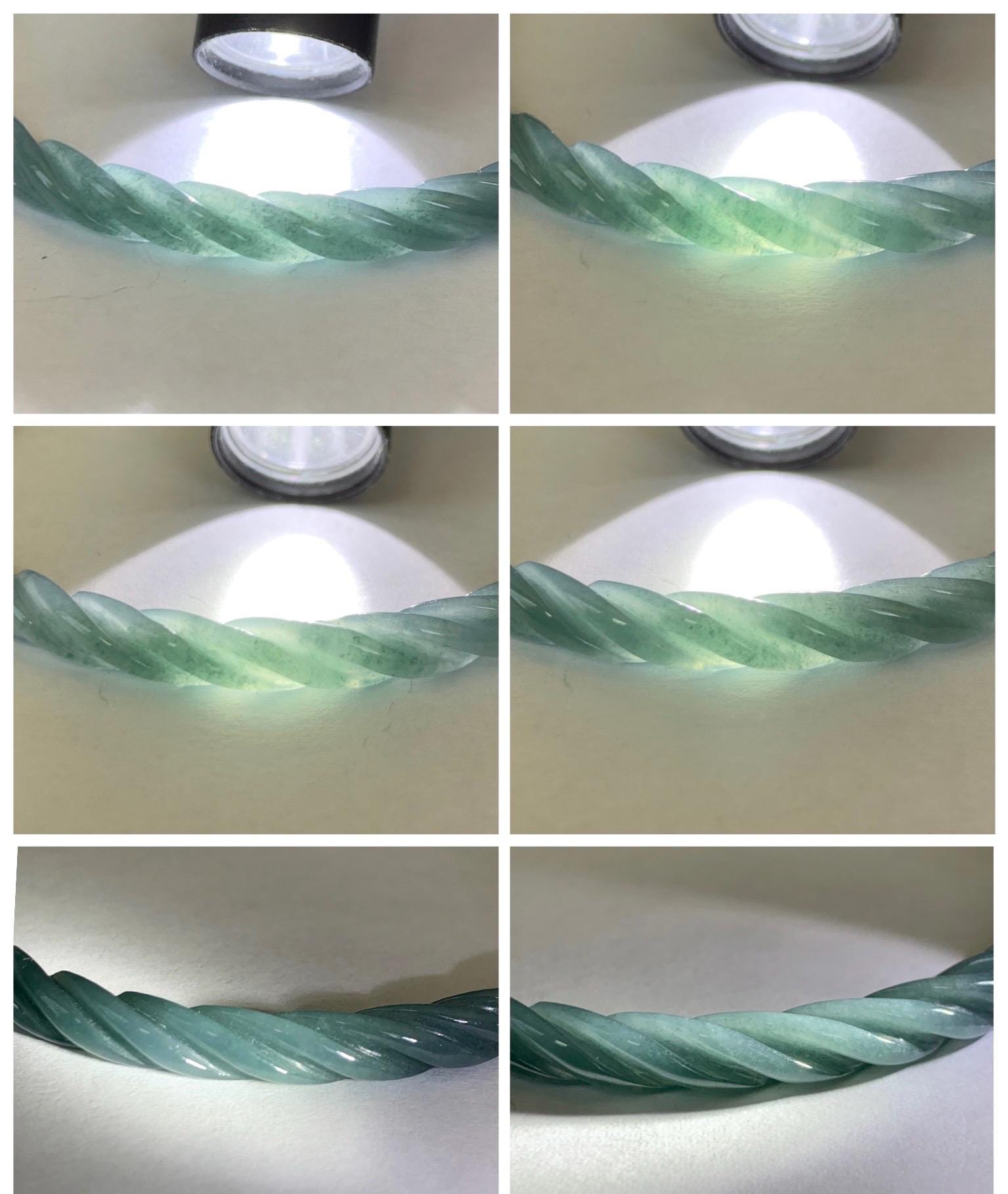 Certified Natural Grade A Guatemalan Icy Translucent Dark Dusty Blue Jade Jadeite Carved Braid Slim Bangle 57.96mm 7.16” 天然冰危深灰蓝翡翠细麻花手镯 476