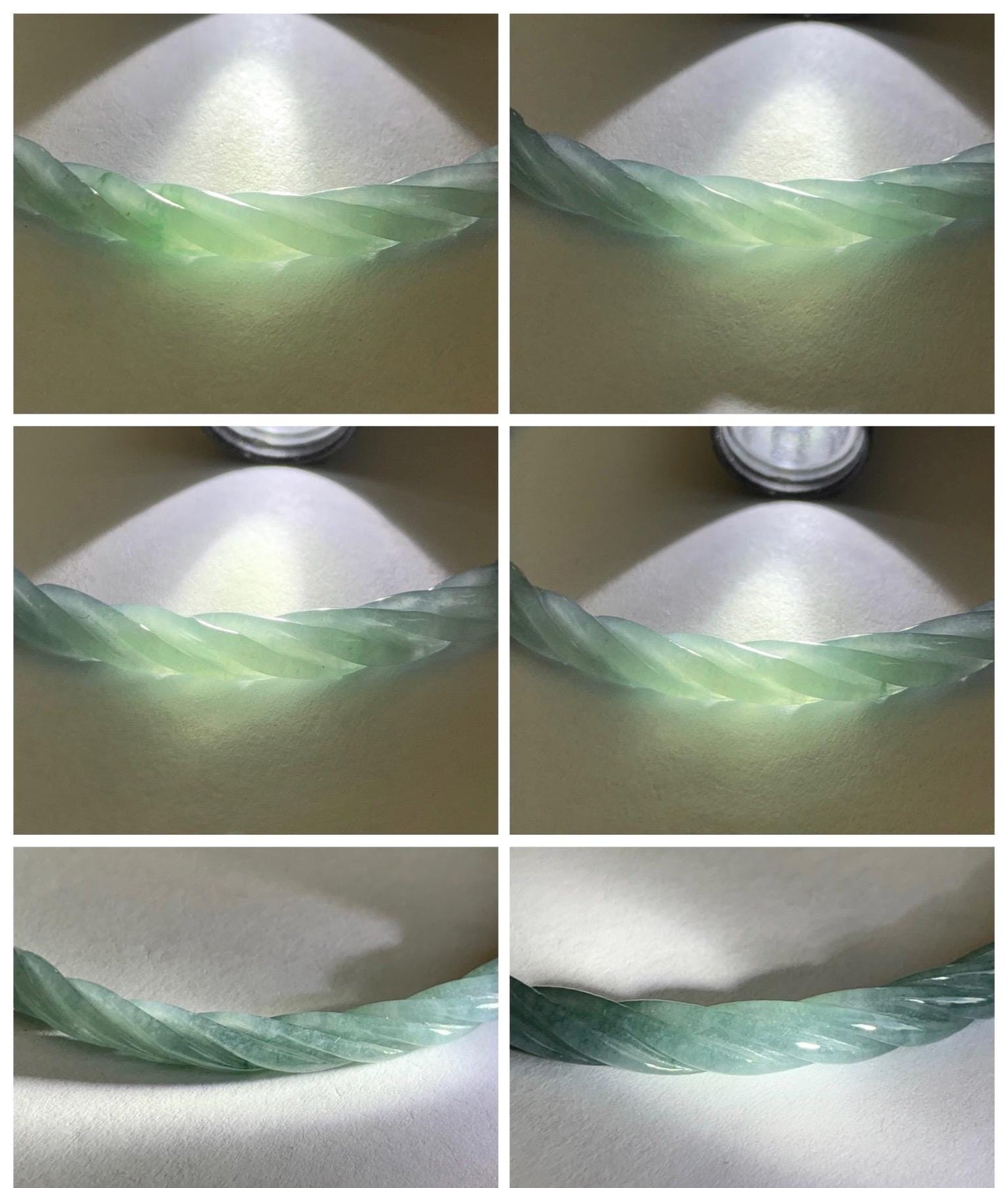 Certified Natural Grade A Guatemalan Icy Translucent Pastel Dusty Blue Jade Jadeite Carved Braid Slim Bangle 62mm 7.67” 天然冰危浅灰蓝翡翠细麻花手镯 482
