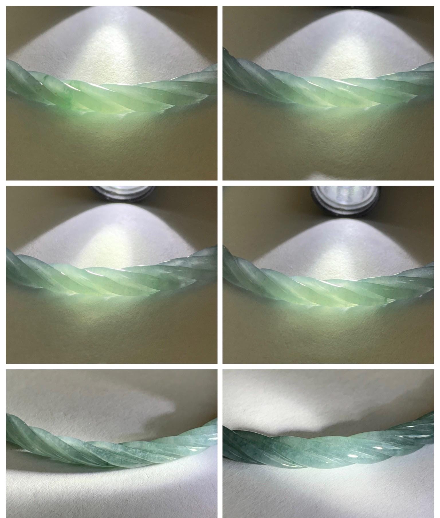 Certified Natural Grade A Guatemalan Icy Translucent Pastel Dusty Blue Jade Jadeite Carved Braid Slim Bangle 62mm 7.67” 天然冰危浅灰蓝翡翠细麻花手镯 482