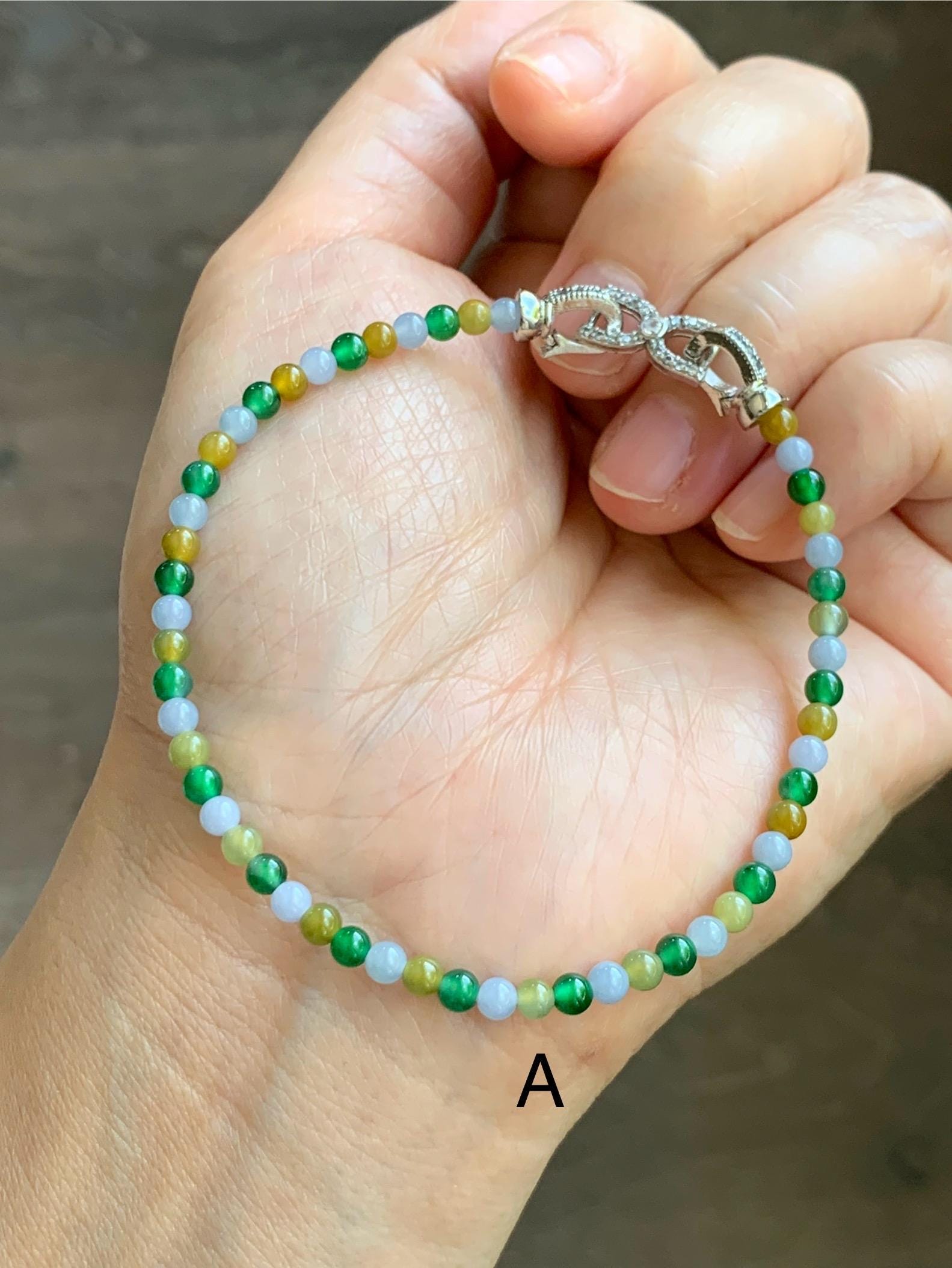 Natural Grade A Icy Translucent Vibrant Multicolored Jade Jadeite Petite Beads Beaded Bracelet 3.5mm 7.5”-7.75” 5g 天然冰多宝翡翠小珠手串 MXB660