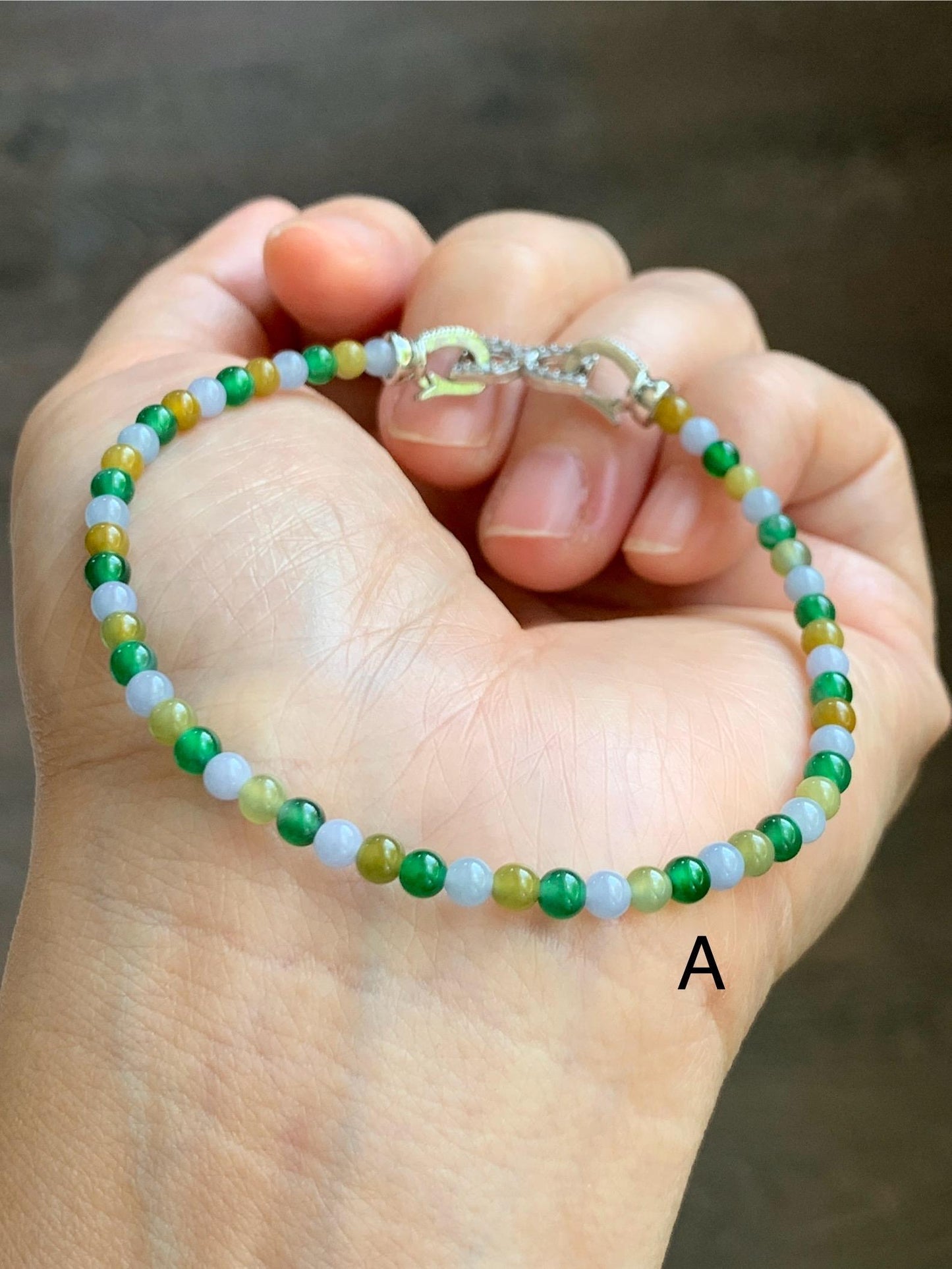 Natural Grade A Icy Translucent Vibrant Multicolored Jade Jadeite Petite Beads Beaded Bracelet 3.5mm 7.5”-7.75” 5g 天然冰多宝翡翠小珠手串 MXB660