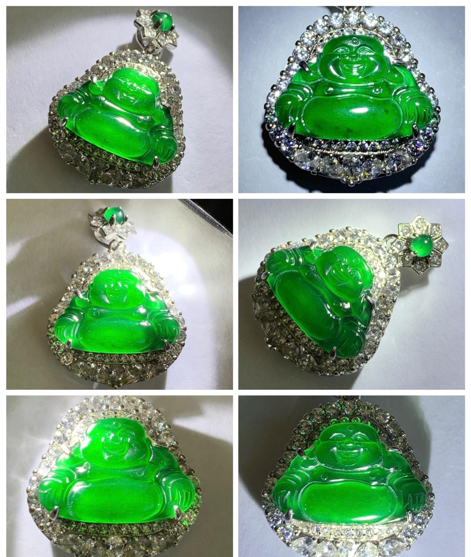 Certified Natural Grade A Guatemalan Icy Translucent Vibrant Green Jade Jadeite Buddha Pendant Sterling Silver 5.11g 天然冰危绿翡翠佛公吊坠 442
